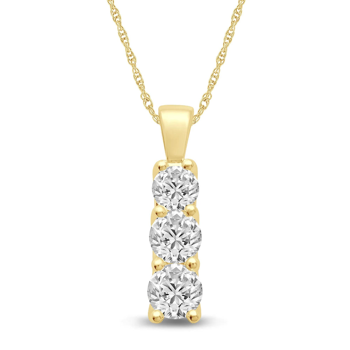 1/2 CT. Tw. Lab Grown Diamond Three-Stone Pendant Necklace 10K Yellow Gold Size 18"