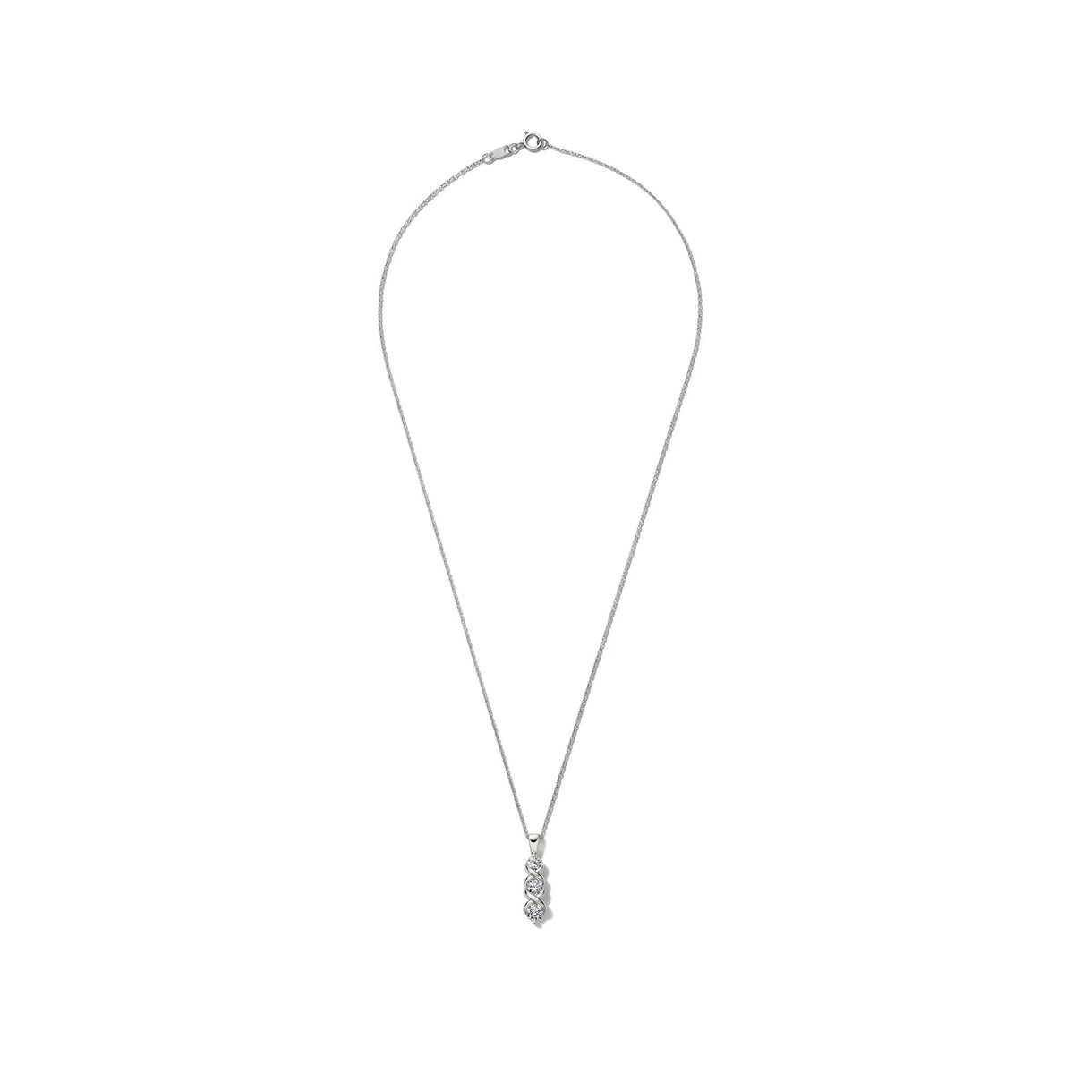 Lab Grown Diamond Three-Stone Pendant Necklace 14K White Gold Size 18"