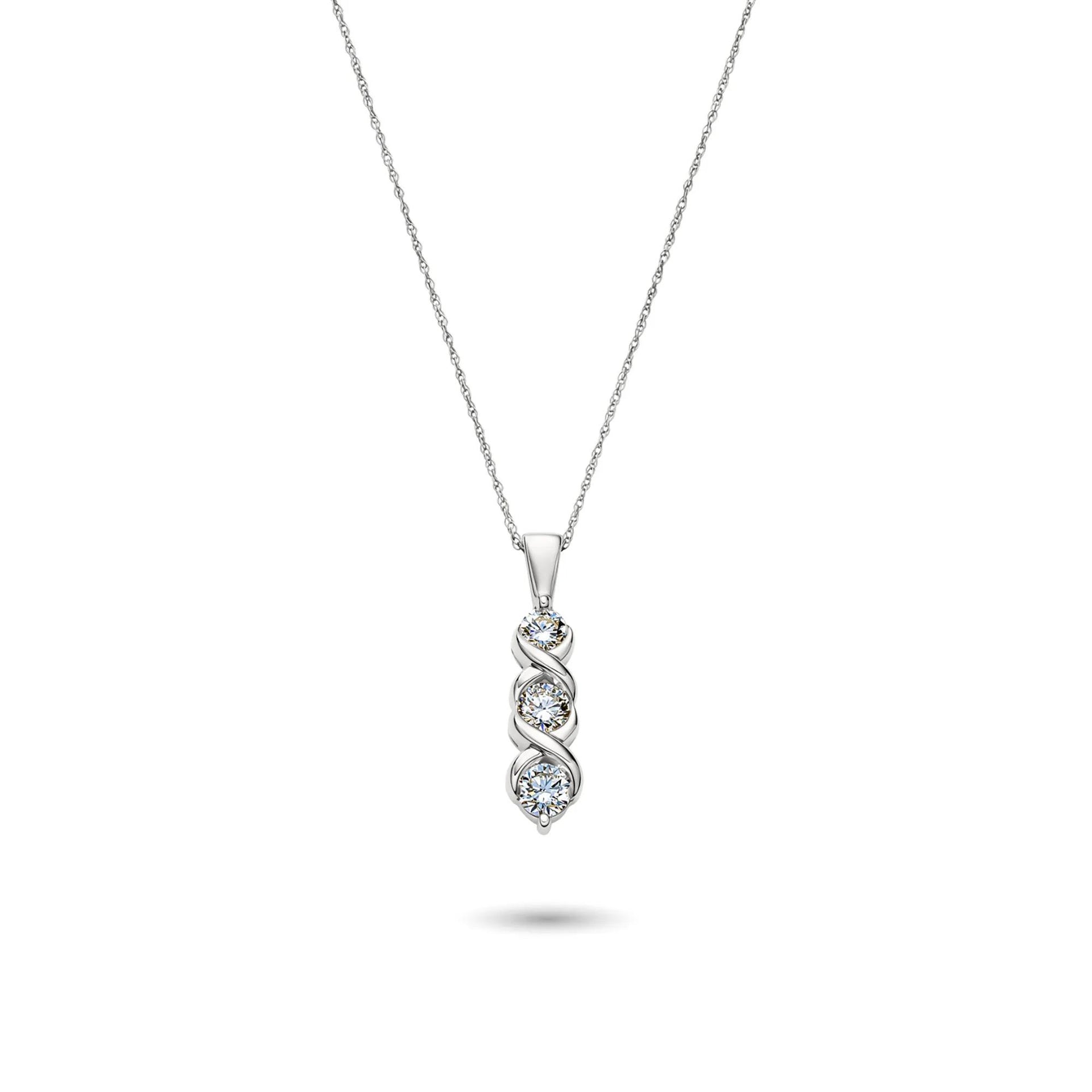 Lab Grown Diamond Three-Stone Pendant Necklace 14K White Gold Size 18"