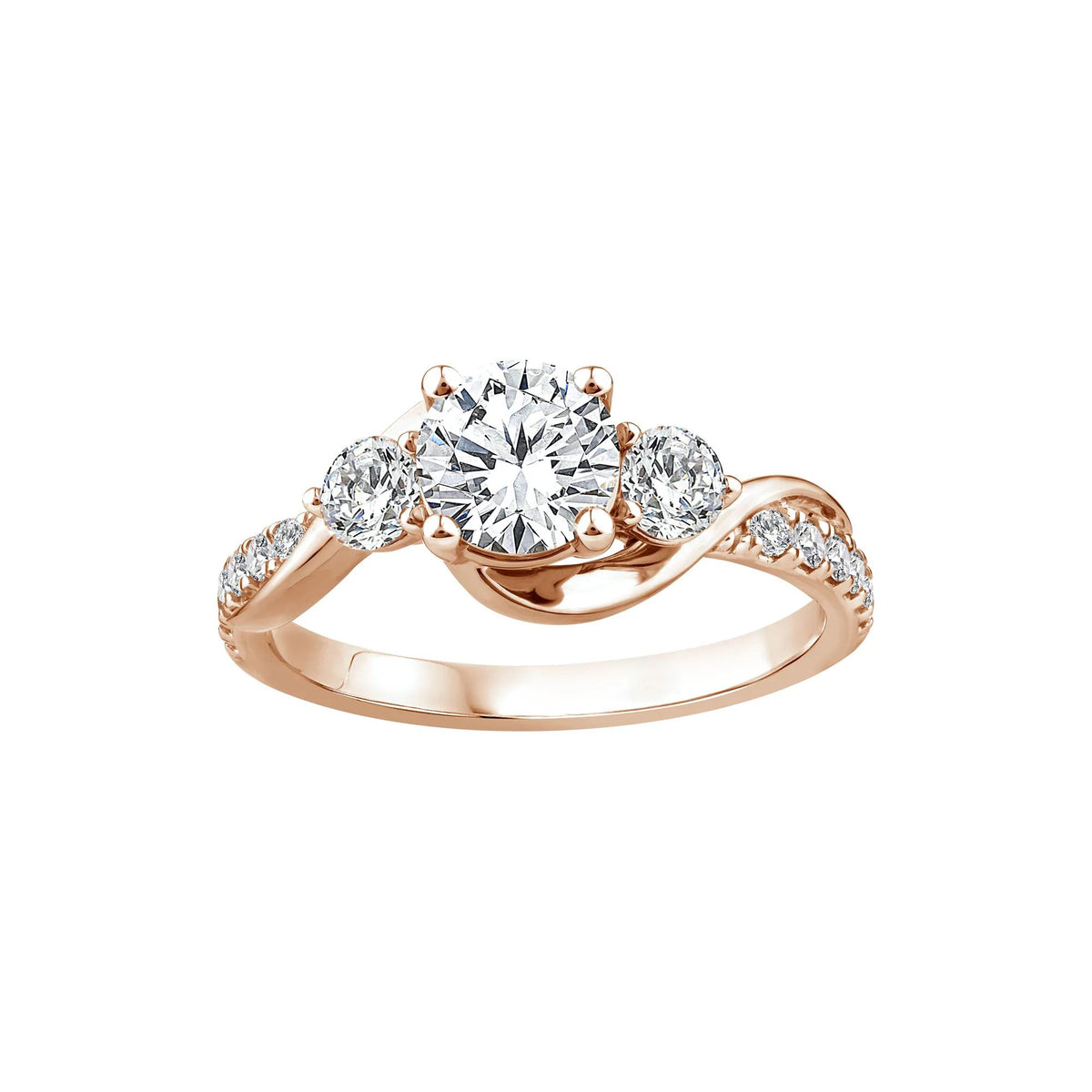 1/2 CT. Tw. Lab Grown Diamond Three-Stone Ring 10K Rose Gold Round Brilliant Cut Size 6.5