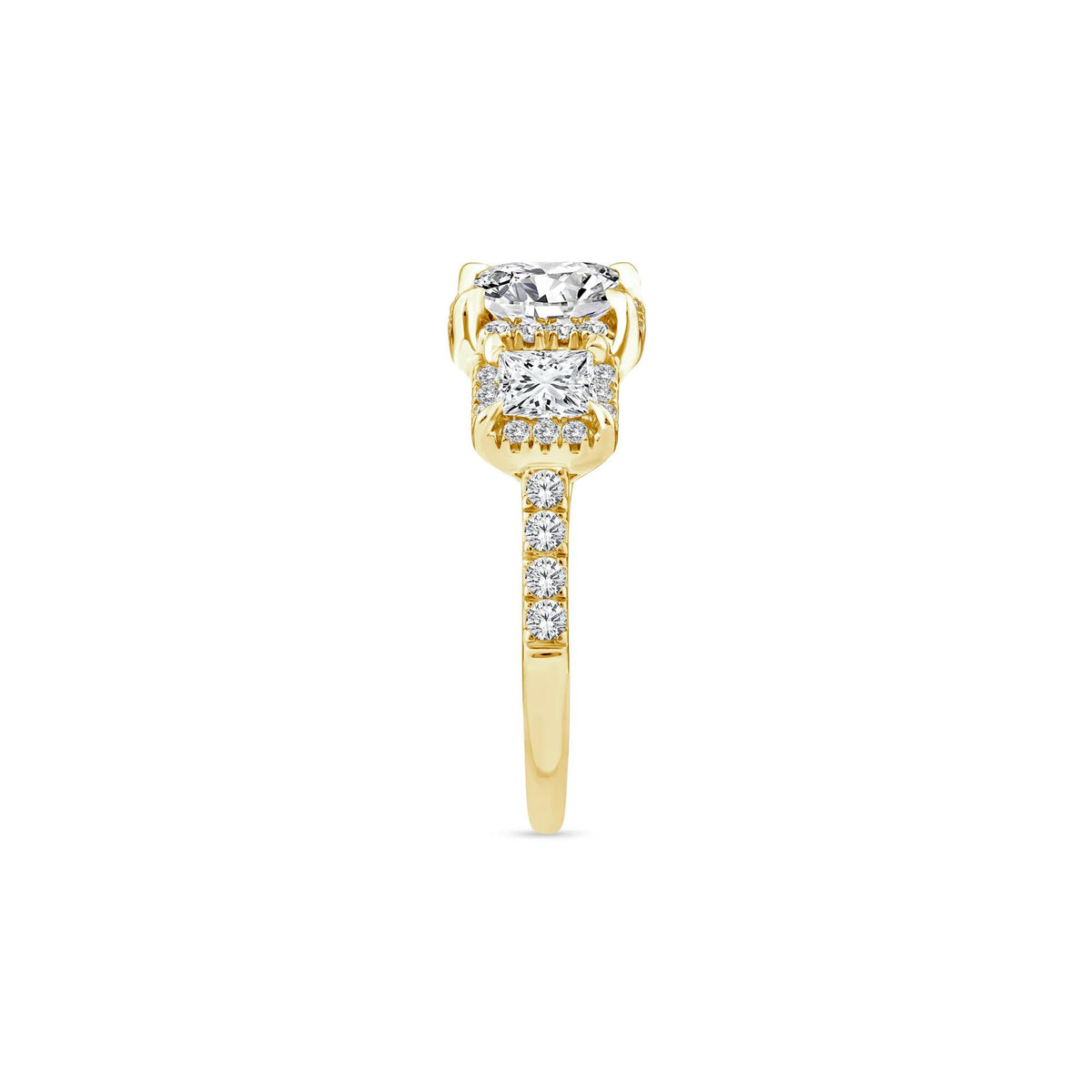 1/2 CT. Tw. Lab Grown Diamond Three-Stone Ring 14K Yellow Gold Round Brilliant Cut Size 7