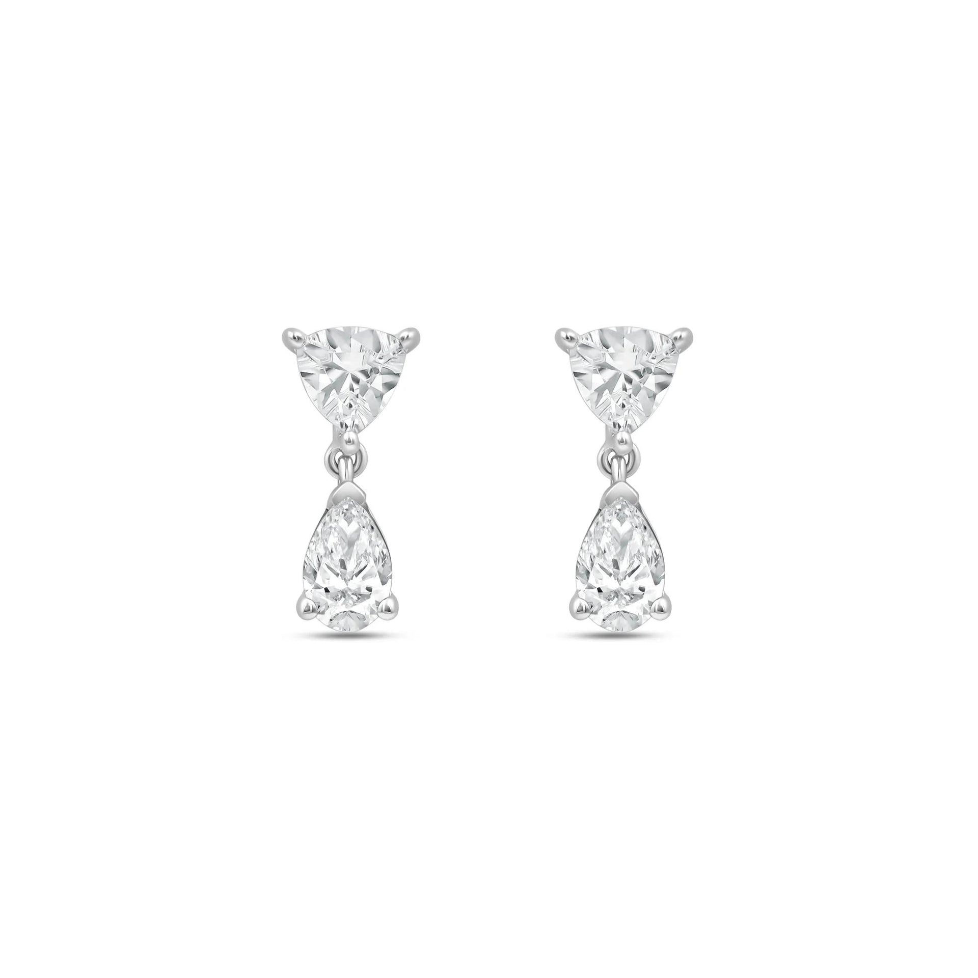 2 CT. Tw. Lab Grown Diamond Trillion and Pear-Shaped Drop Earrings 14K White Gold Size 4.50mm