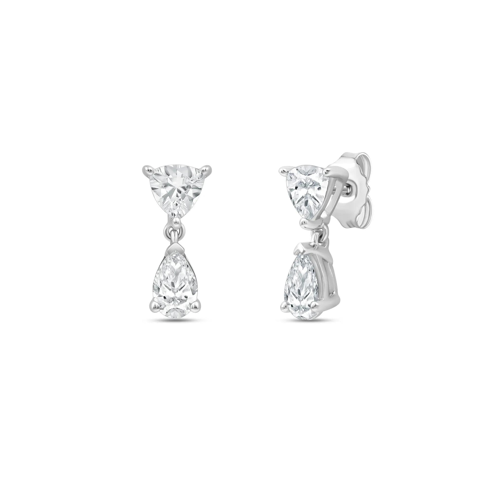 2 CT. Tw. Lab Grown Diamond Trillion and Pear-Shaped Drop Earrings 14K White Gold Size 4.50mm