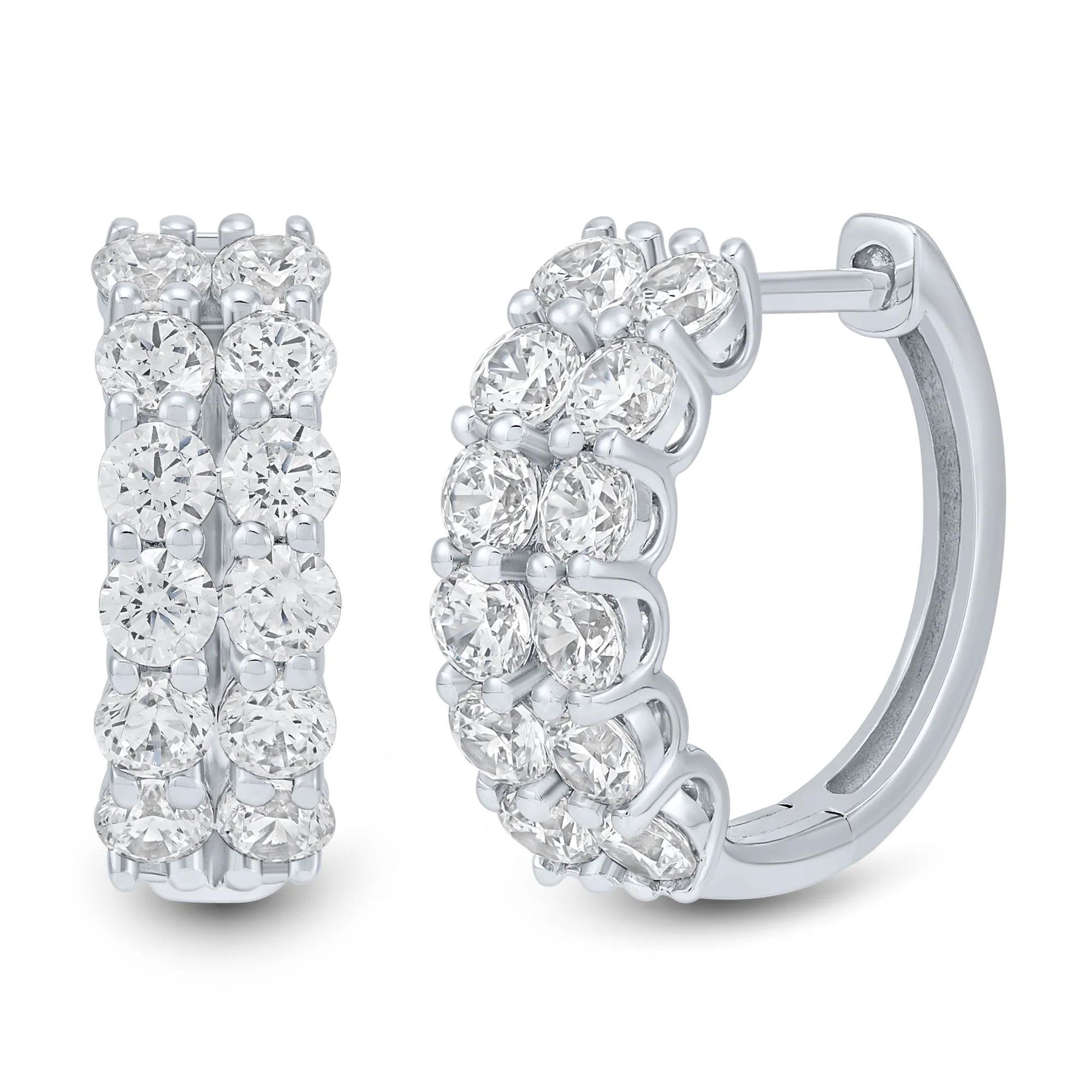 1/2 CT. Tw. Lab Grown Diamond Two-Row Hoop Earrings 10K White Gold Size 11.00mm