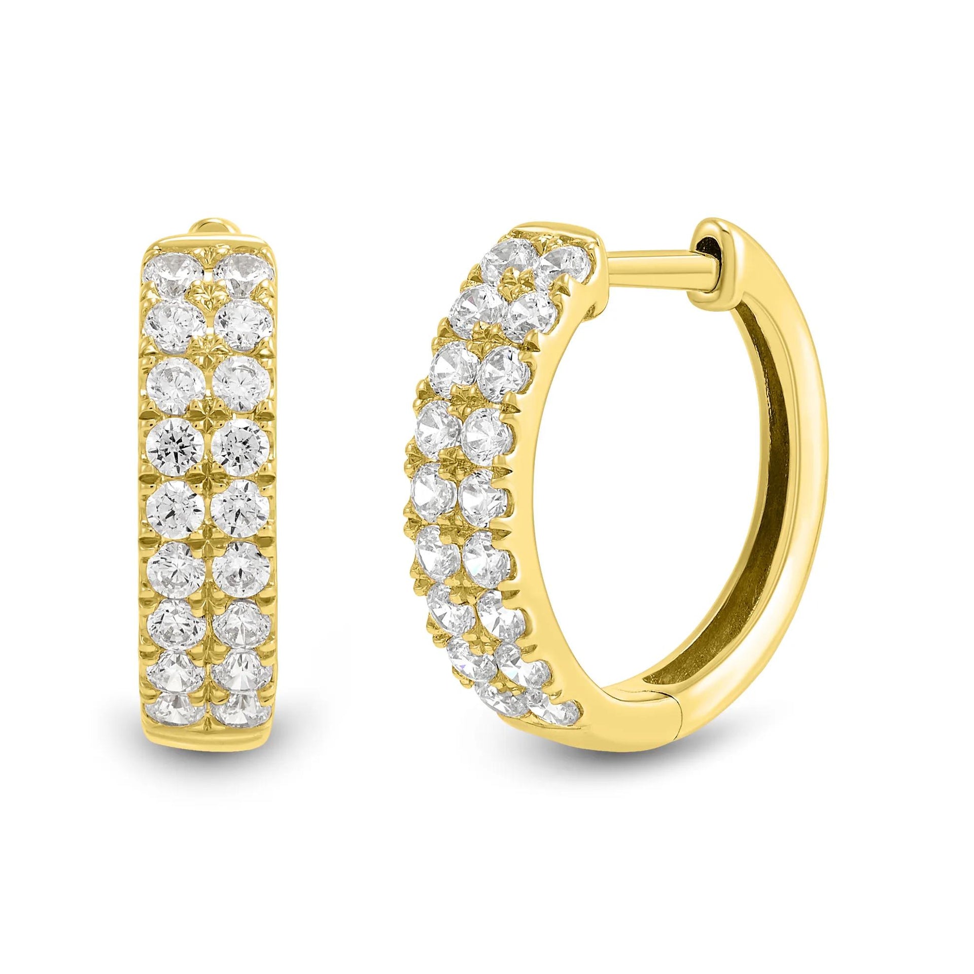 3/4 CT. Tw. Lab Grown Diamond Two-Row Hoop Earrings 14K Yellow Gold Size 15.00mm