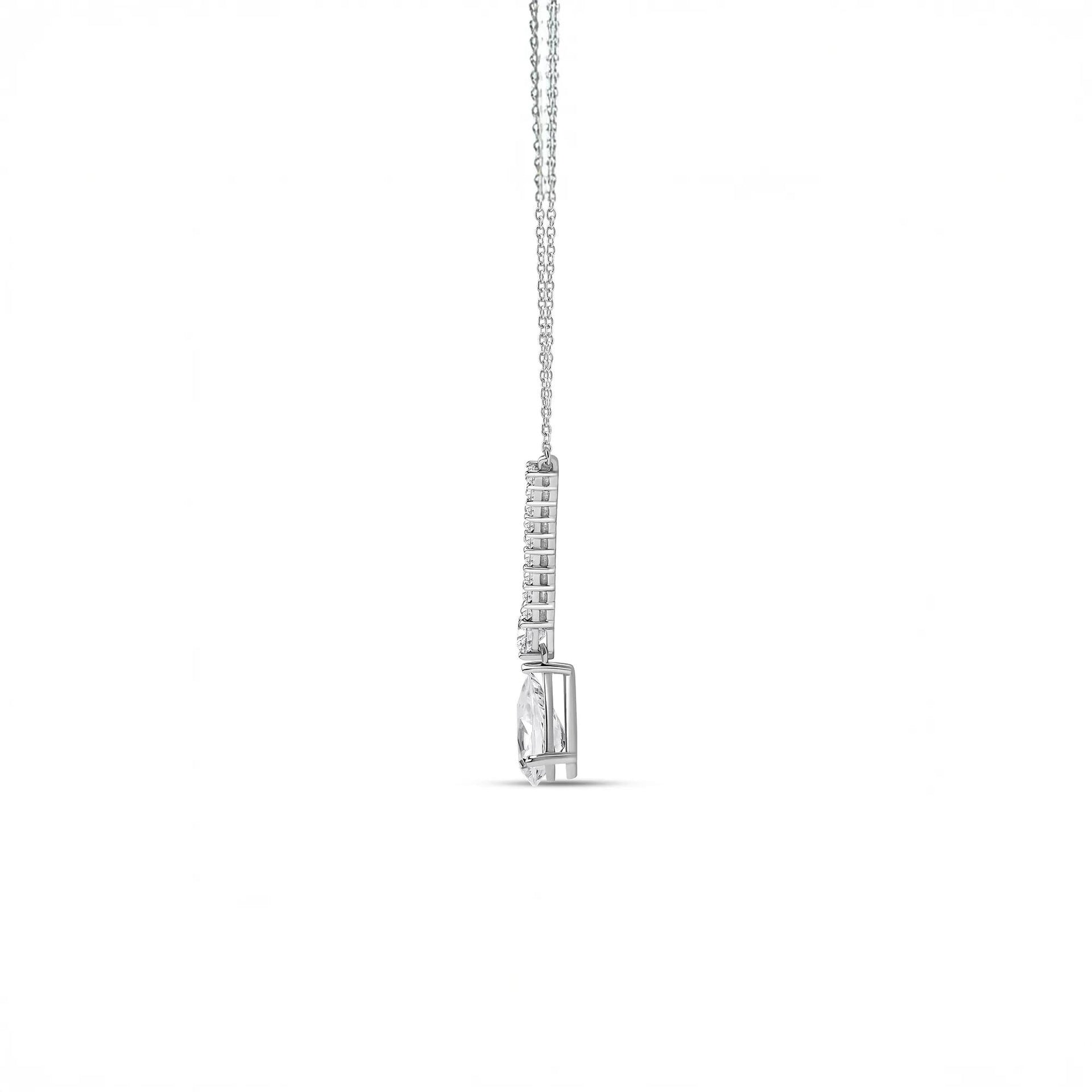 2 CT. Tw. Lab Grown Diamond V-Shape Drop Necklace 14K White Gold Size 18"