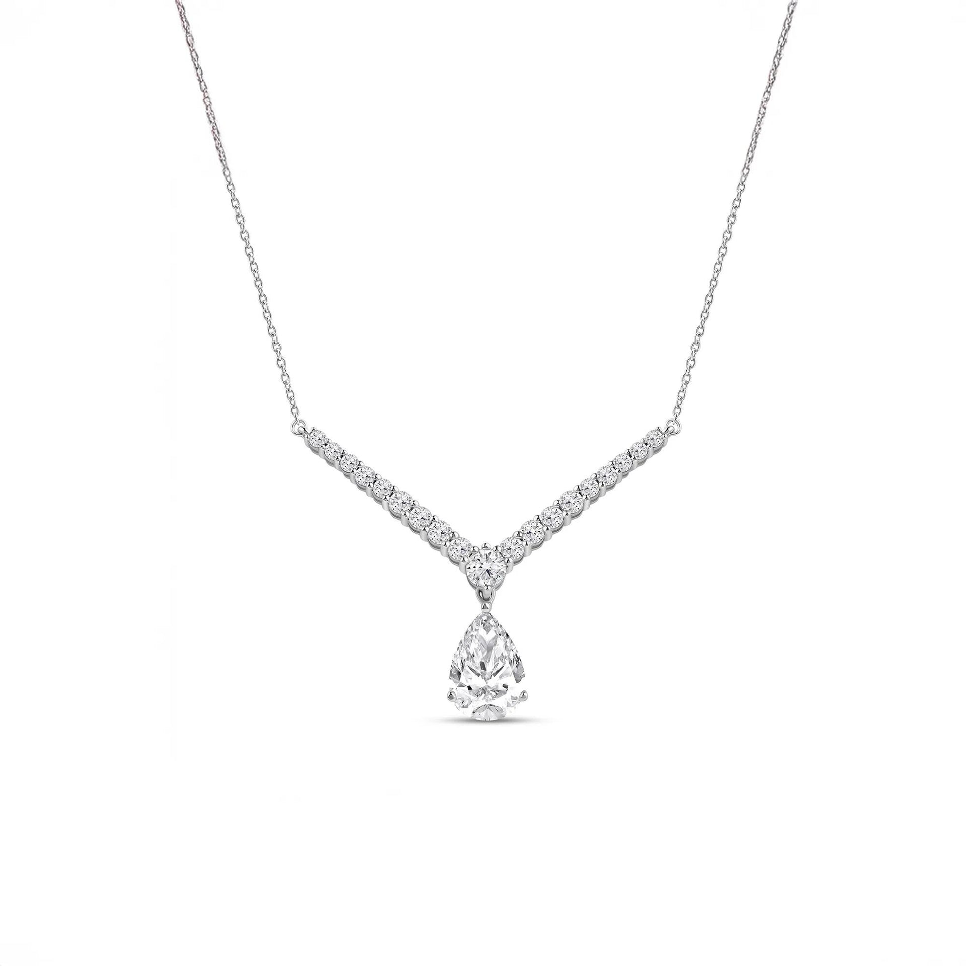 2 CT. Tw. Lab Grown Diamond V-Shape Drop Necklace 14K White Gold Size 18"