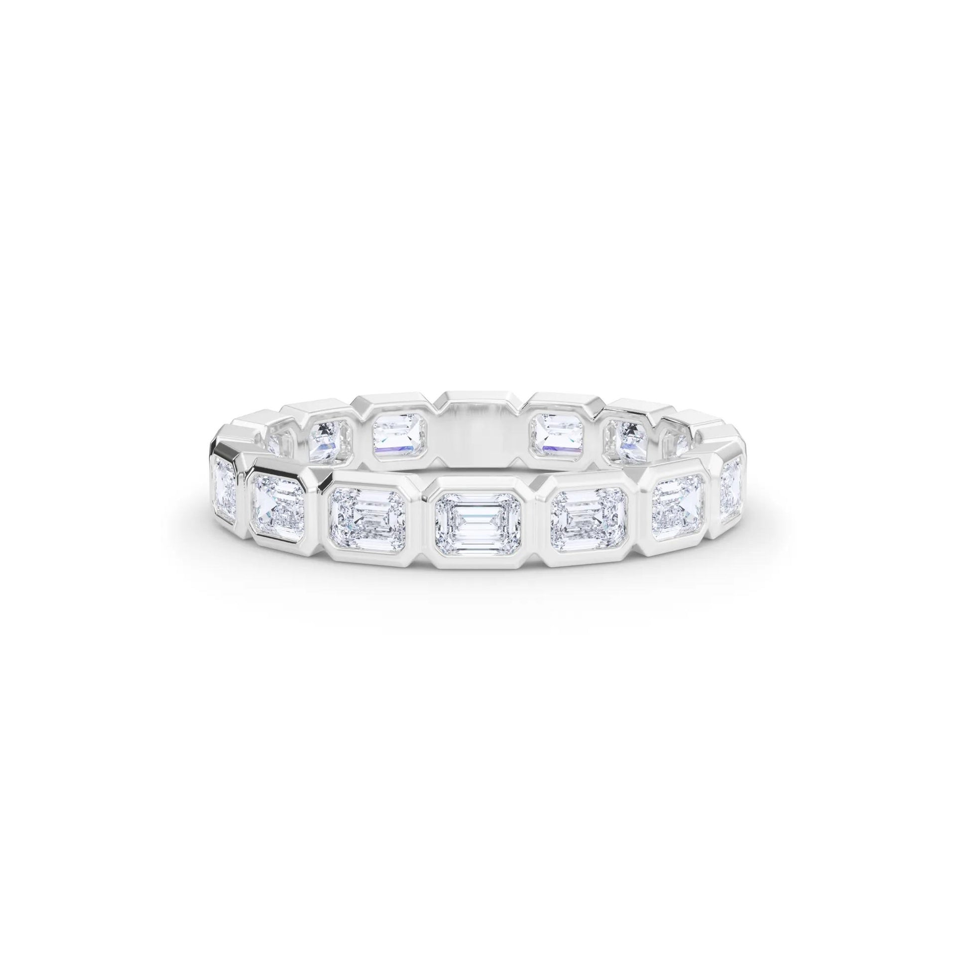 Lab Grown Diamond Bezel-Set Emerald-Cut True Eternity Band Ring Platinum White Size 5.5 3mm
