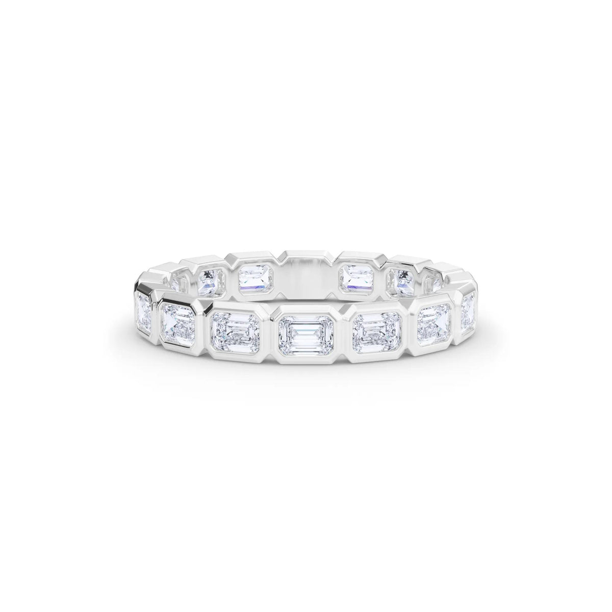 Lab Grown Diamond Bezel-Set Emerald-Cut True Eternity Band Ring Platinum White Size 4 3mm