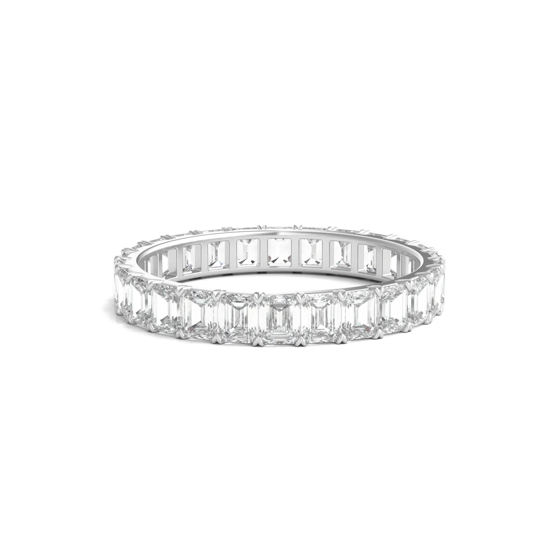 2 CT. Tw. Lab Grown Emerald-Cut Diamond Eternity Band Ring 14K White Gold Size 4 3mm