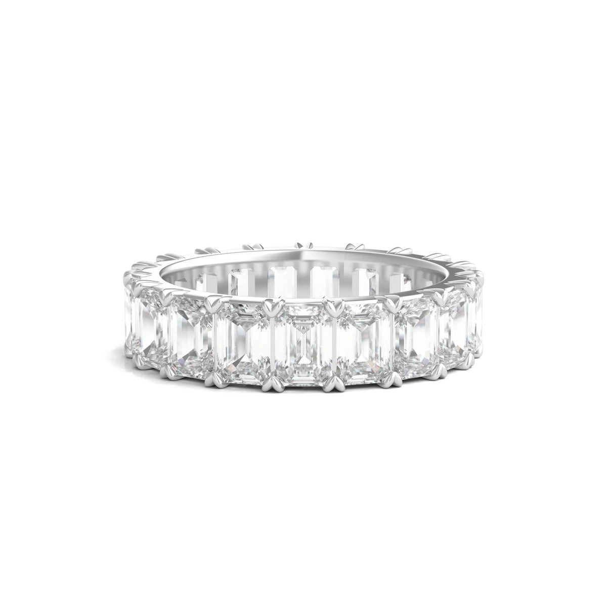 7 CT. Tw. Lab Grown Emerald-Cut Diamond Eternity Band Ring 14K White Gold Size 7.5 3mm