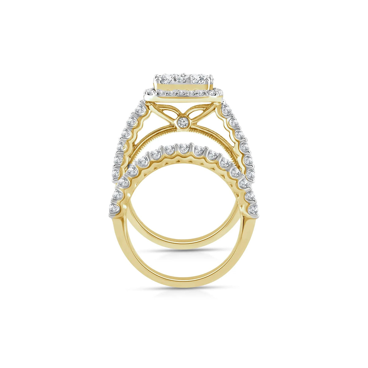 3 CT. Tw. Lab Grown Multi-Diamond Engagement Ring Set 10K Yellow Gold Round Brilliant Cut Size 7 2mm