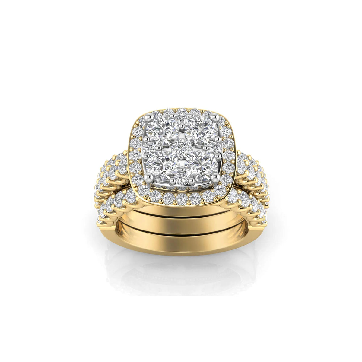 3 CT. Tw. Lab Grown Multi-Diamond Engagement Ring Set 10K Yellow Gold Round Brilliant Cut Size 7 2mm