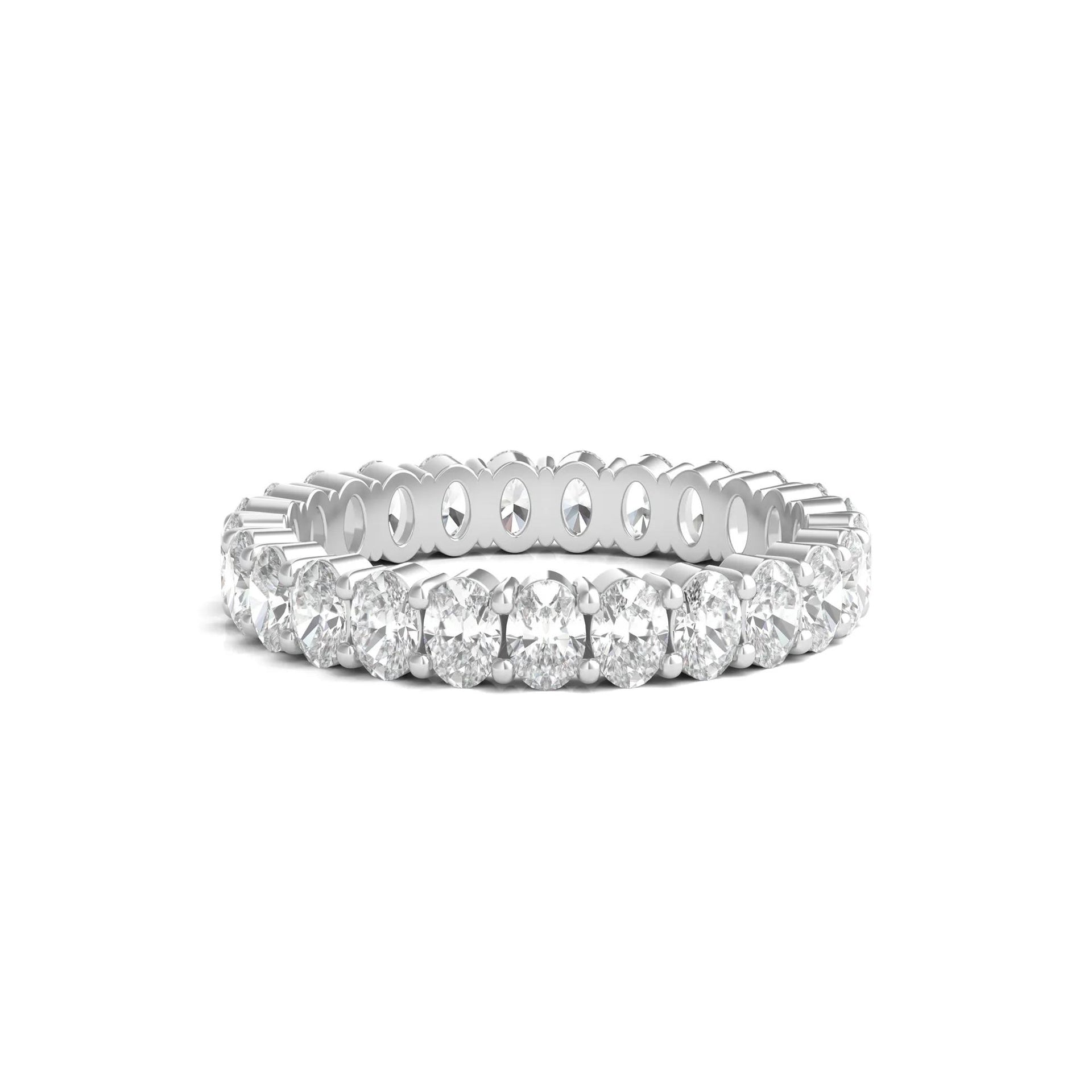 2 CT. Tw. Lab Grown Oval Diamond Eternity Band Ring 14K White Gold Size 4.5 4mm
