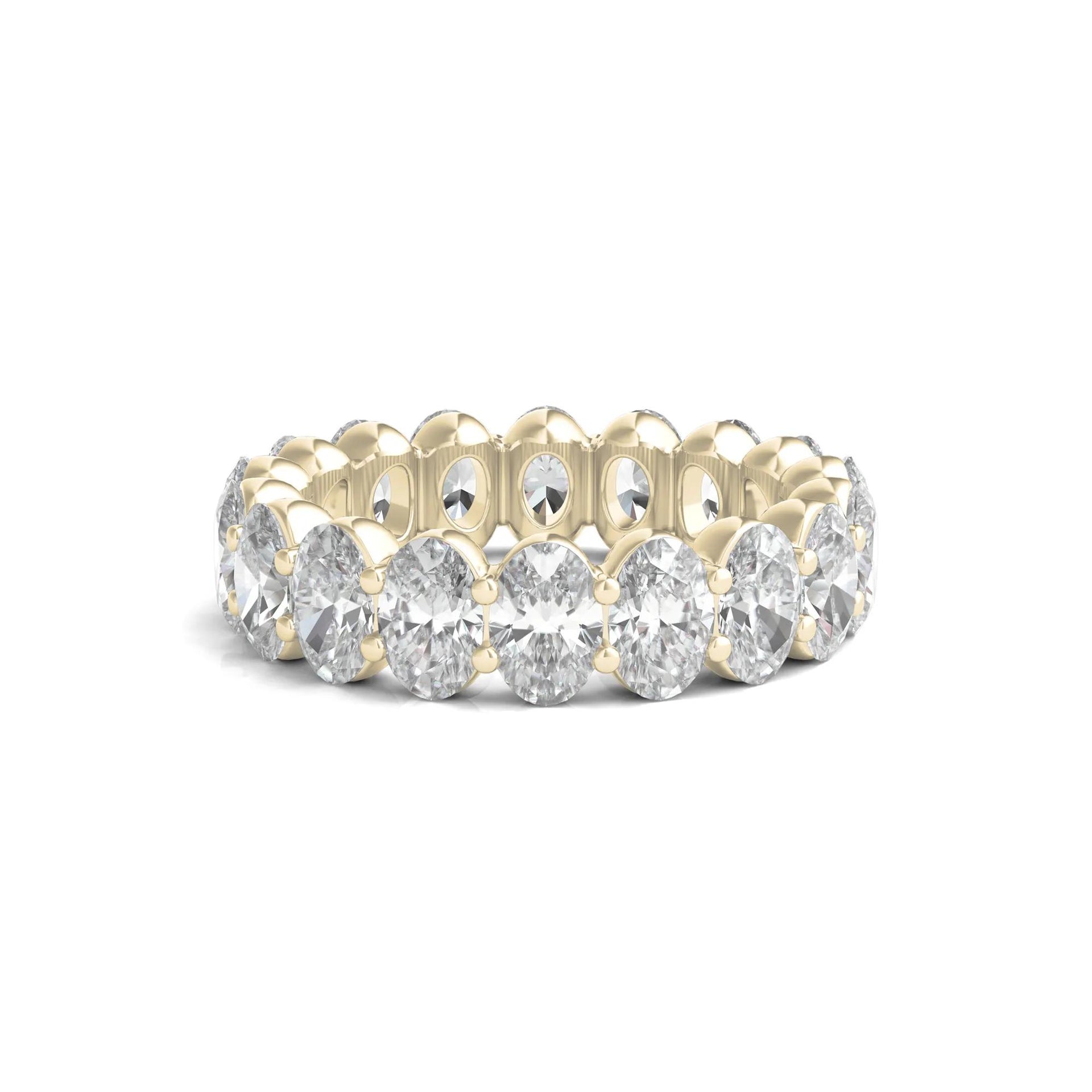 7 CT. Tw. Lab Grown Oval Diamond Eternity Band Ring 14K Yellow Gold Size 4.5 2mm