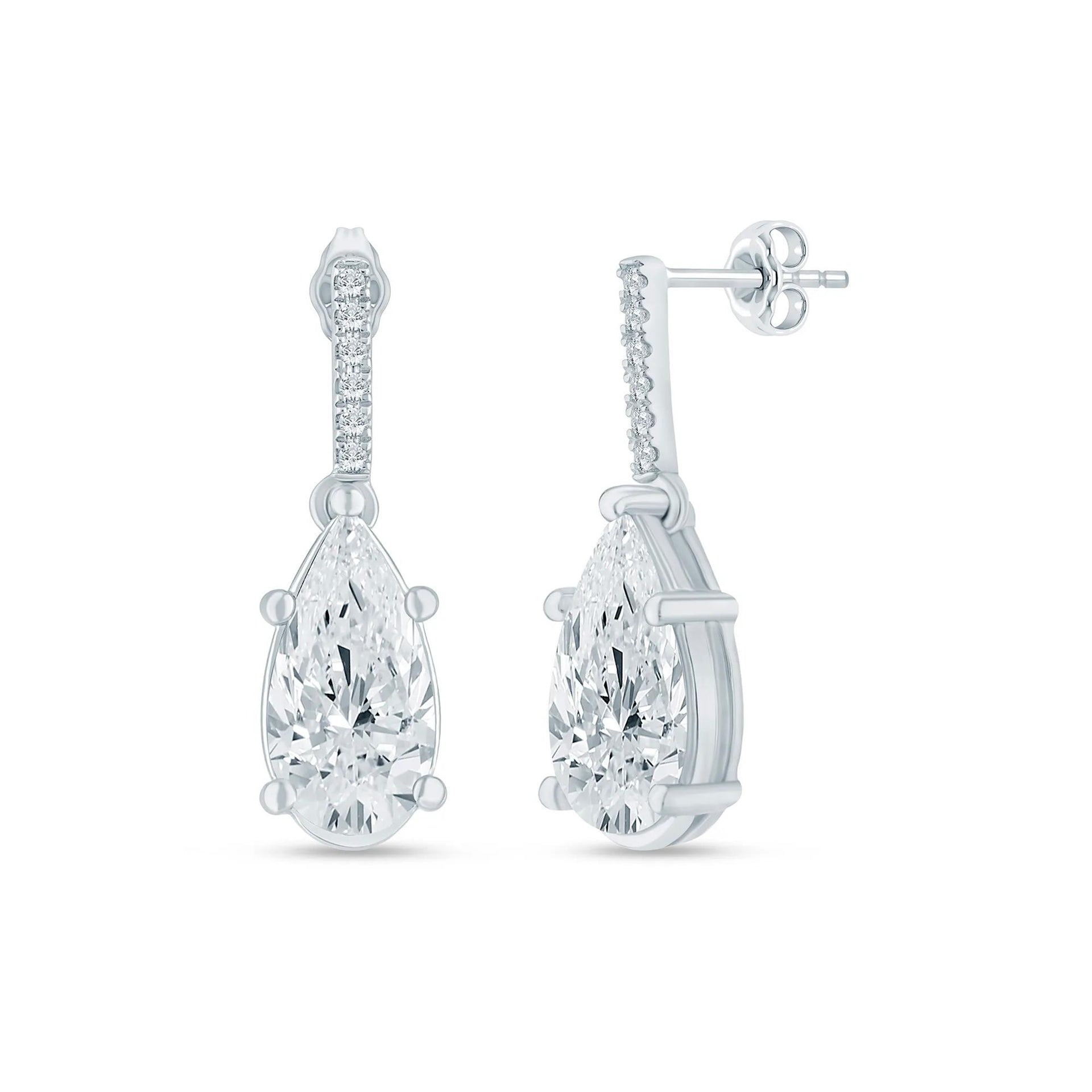 4 CT. Tw. Lab Grown Pear-Shaped Diamond Drop Earrings Platinum White Size 7.30mm