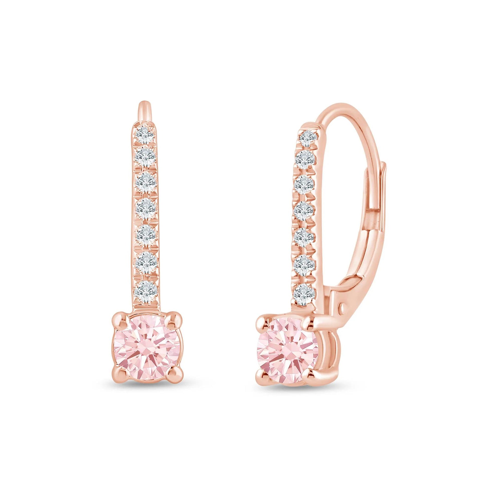 1/2 CT. Tw. Lab Grown Pink and White Diamond Drop Earrings 14K Rose Gold Size 17.50mm