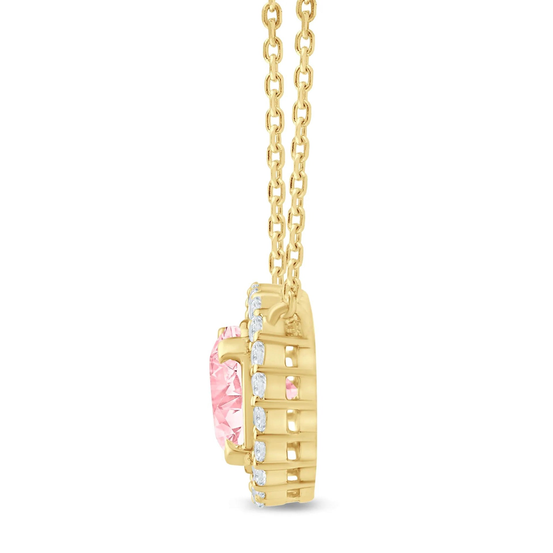 1/7 CT. Tw. Lab Grown Pink and White Diamond Halo Pendant Necklace 14K Yellow Gold Size 17"