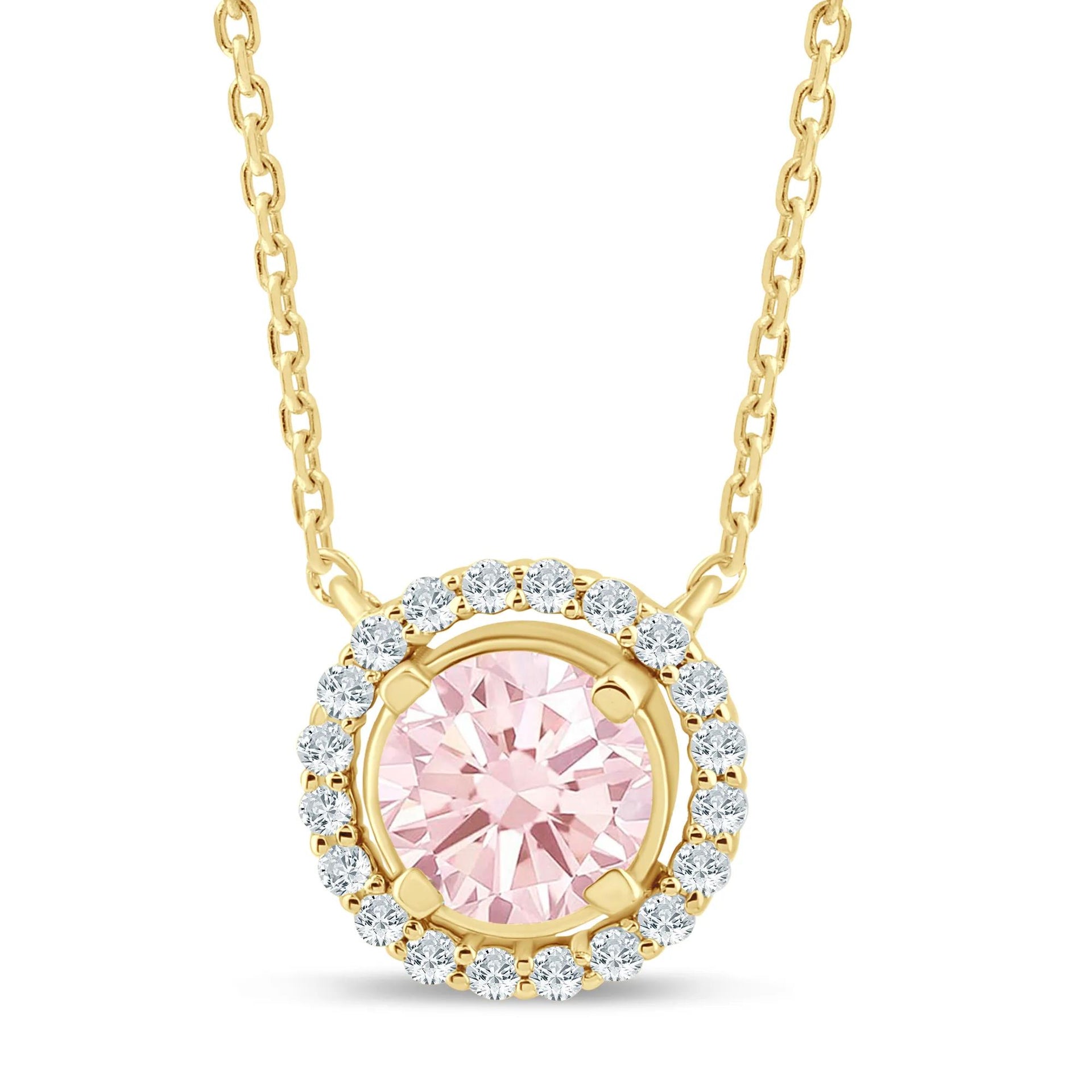 1/7 CT. Tw. Lab Grown Pink and White Diamond Halo Pendant Necklace 14K Yellow Gold Size 17"