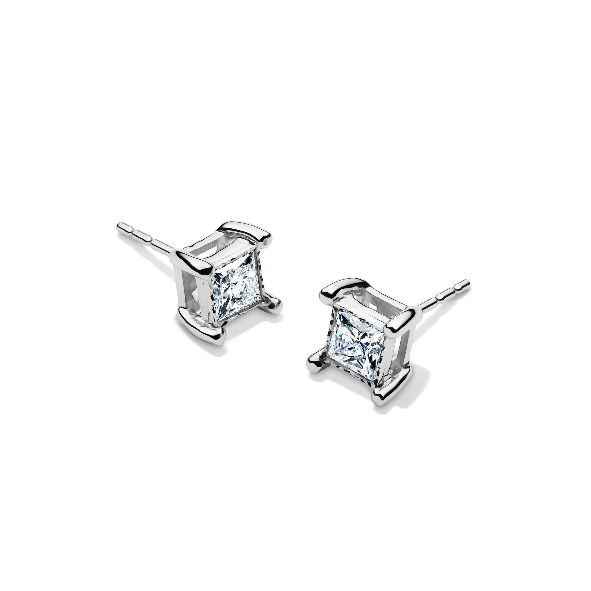 3/4 CT. Tw. Lab Grown Princess-Cut Diamond Illusion Stud Earrings 10K White Gold Size 6.30mm