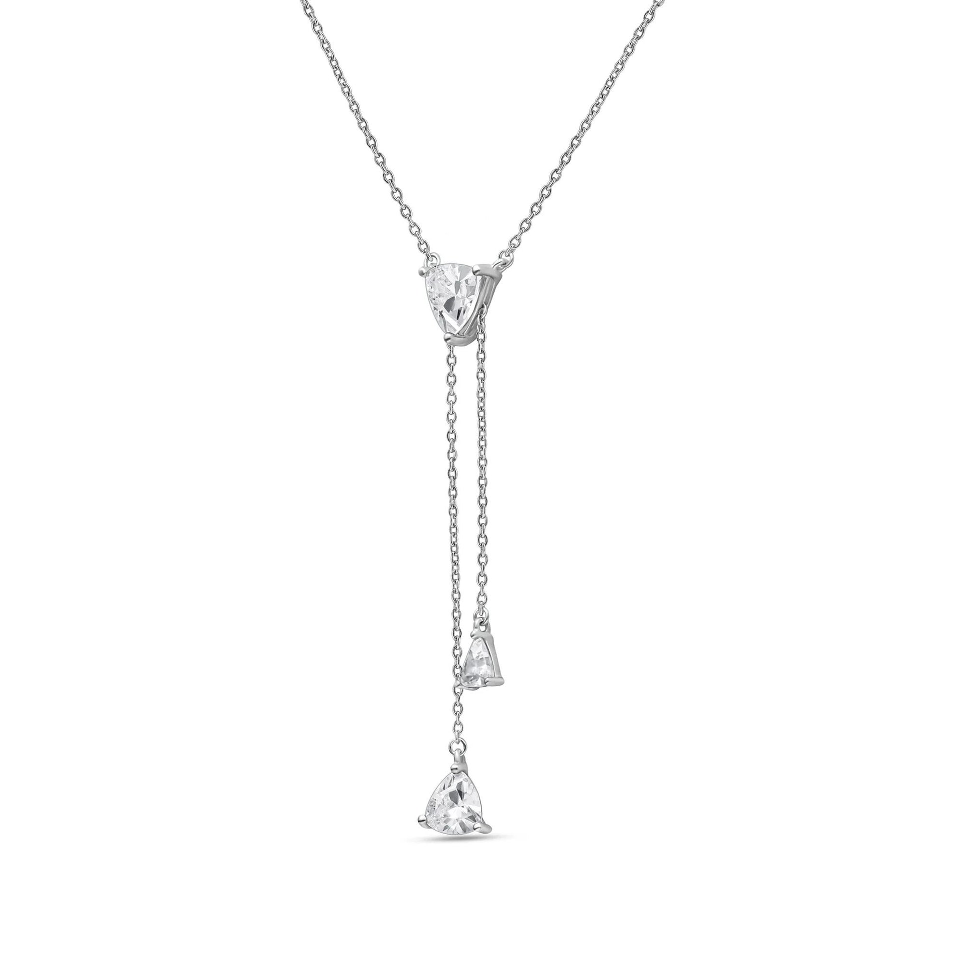 1/2 CT. Tw. Lab Grown Trillion Diamond Lariat Necklace 14K White Gold Size 18"