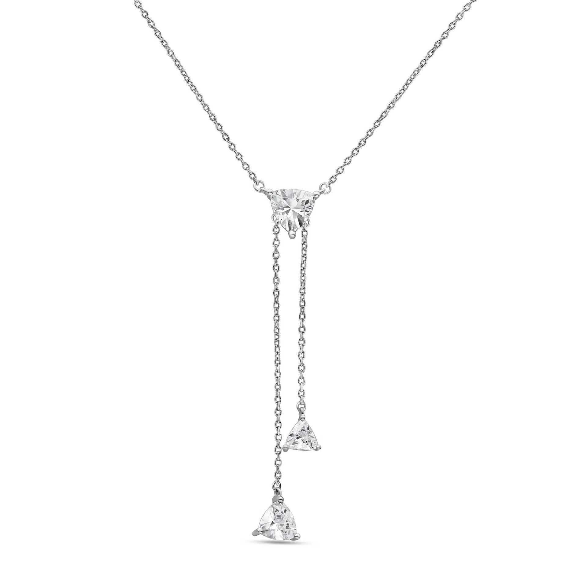 1/2 CT. Tw. Lab Grown Trillion Diamond Lariat Necklace 14K White Gold Size 18"