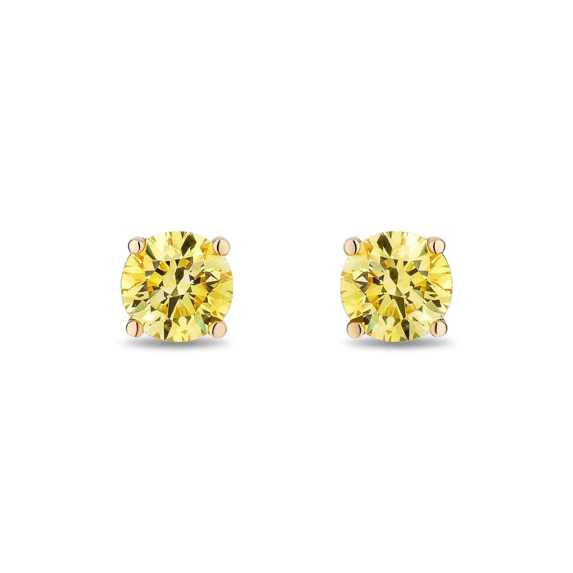 1 CT. Tw. Lab Grown Yellow Diamond Solitaire Earrings 14K Yellow Gold Size 5.00mm
