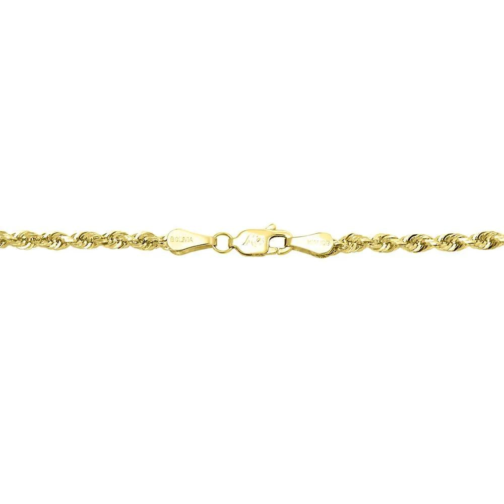 Light Glitter Rope Chain 14K Yellow Gold Necklace Size 24"