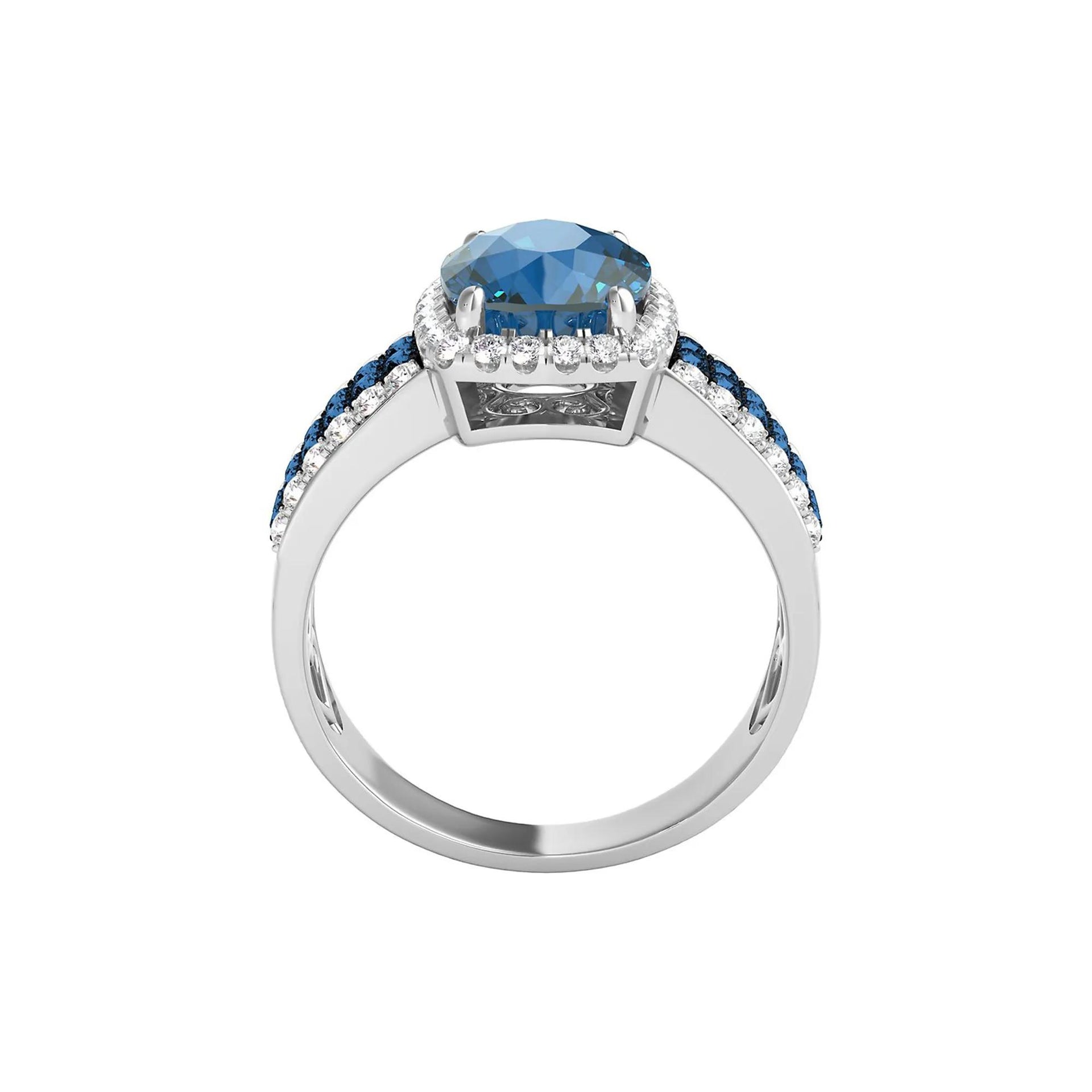 3/4 CT. Tw. London Blue Topaz & Diamond Ring 14K White Gold Size 7.5