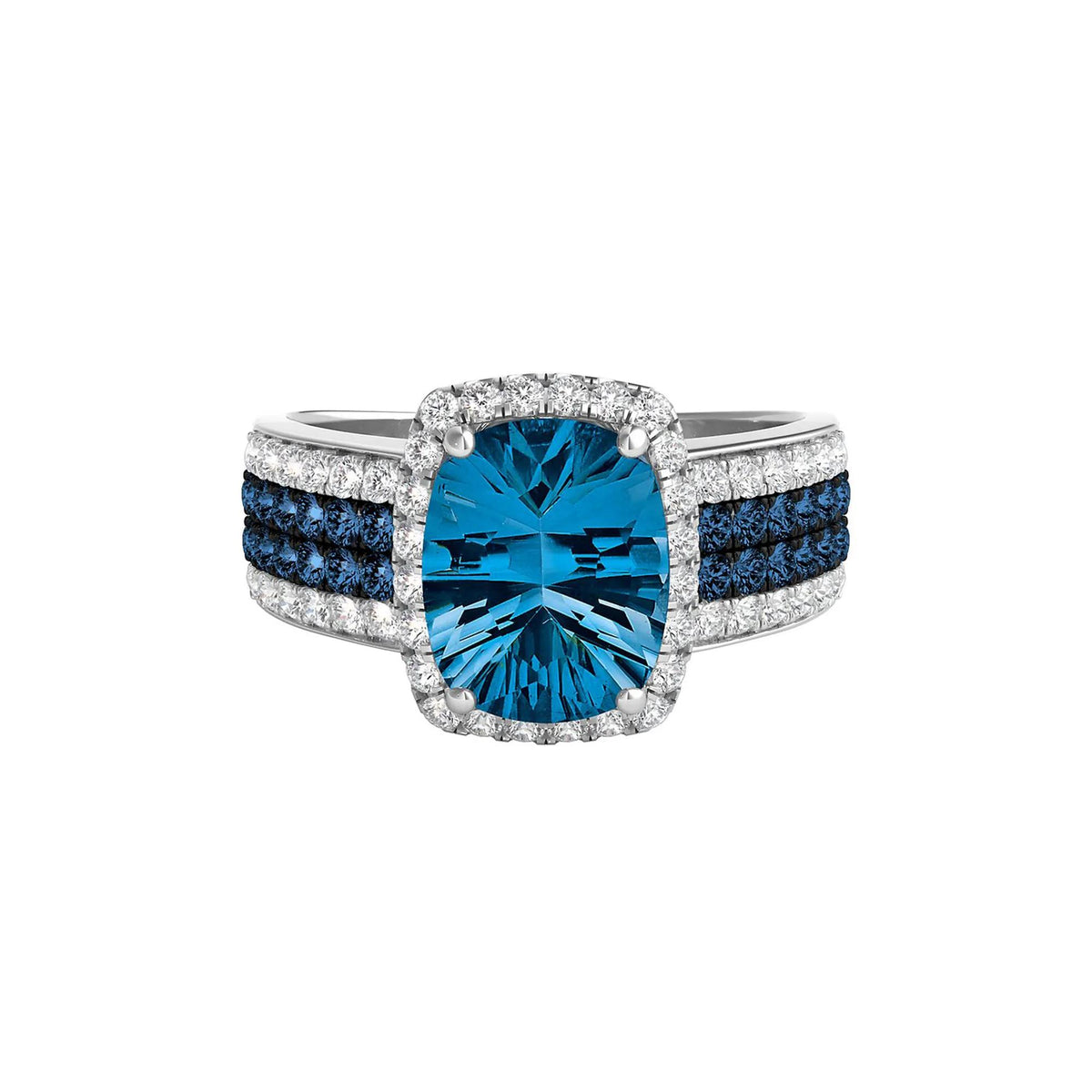 3/4 CT. Tw. London Blue Topaz & Diamond Ring 14K White Gold Size 7.5