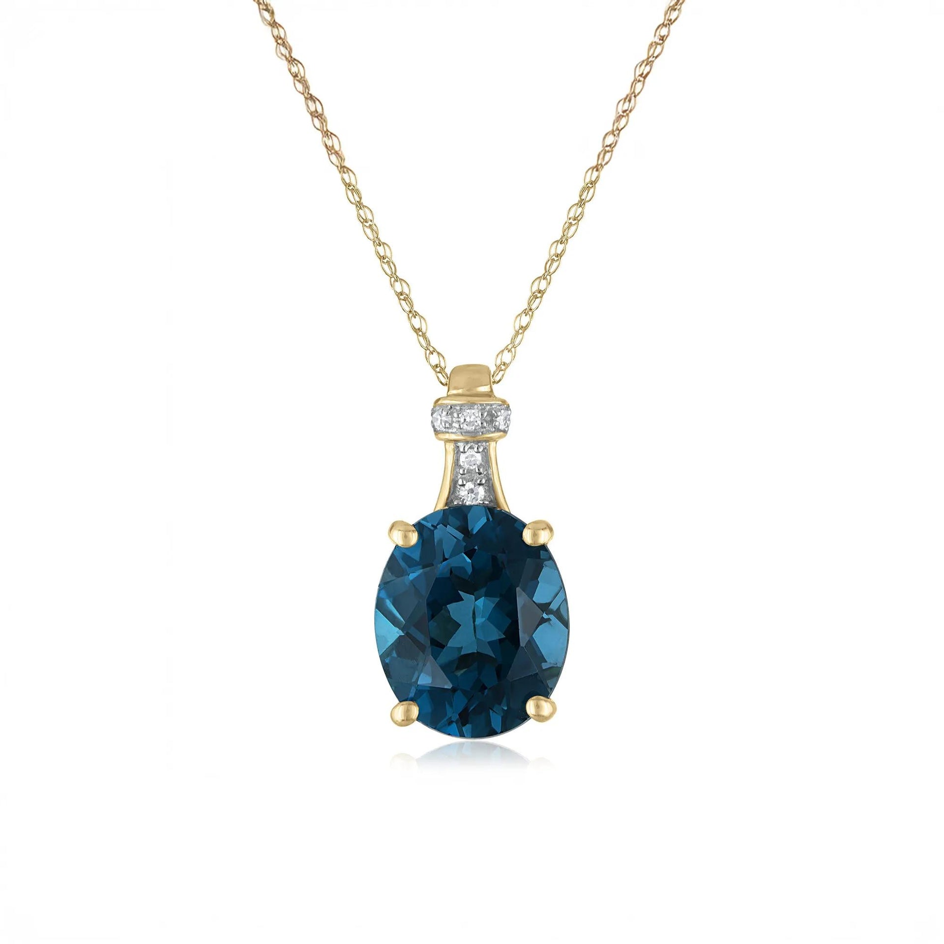 London Blue Topaz & Diamond Accent Pendant Necklace 10K Yellow Gold Size 18"