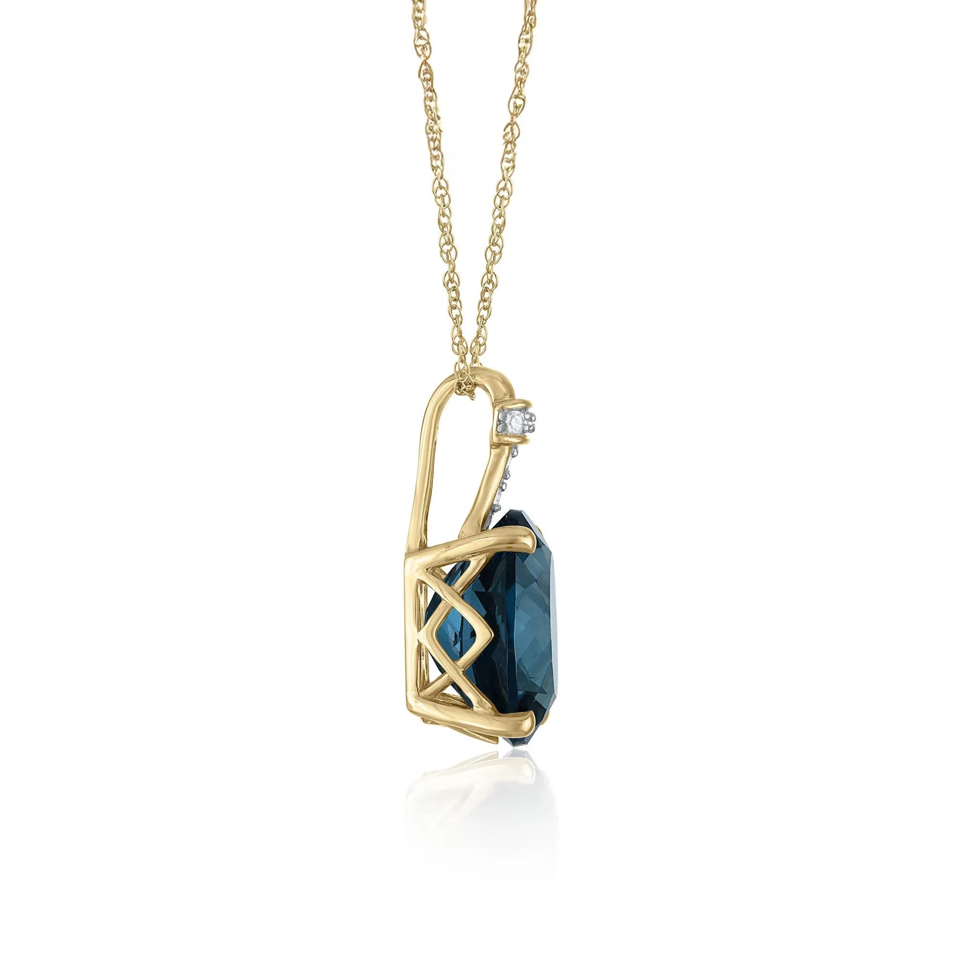 London Blue Topaz & Diamond Accent Pendant Necklace 10K Yellow Gold Size 18"