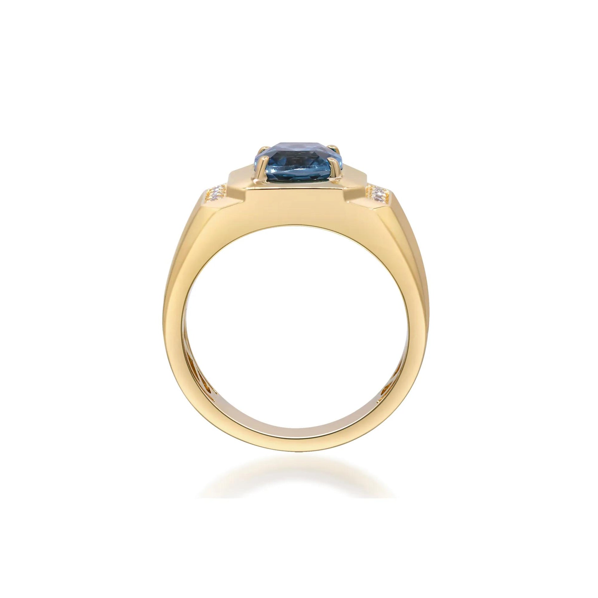 London Blue Topaz & Diamond Accent Ring 14K Yellow Gold Size 13 3mm