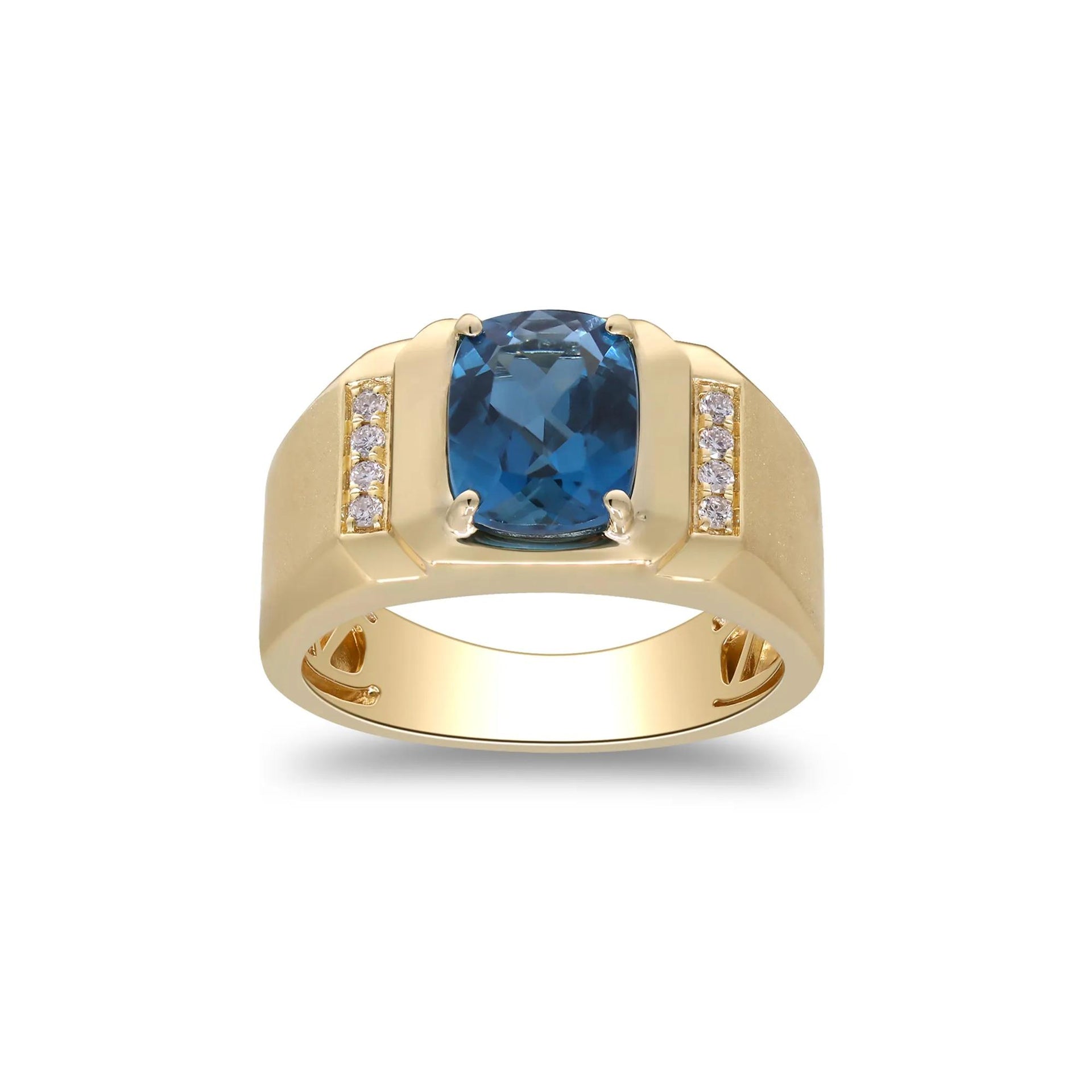 London Blue Topaz & Diamond Accent Ring 14K Yellow Gold Size 13 3mm