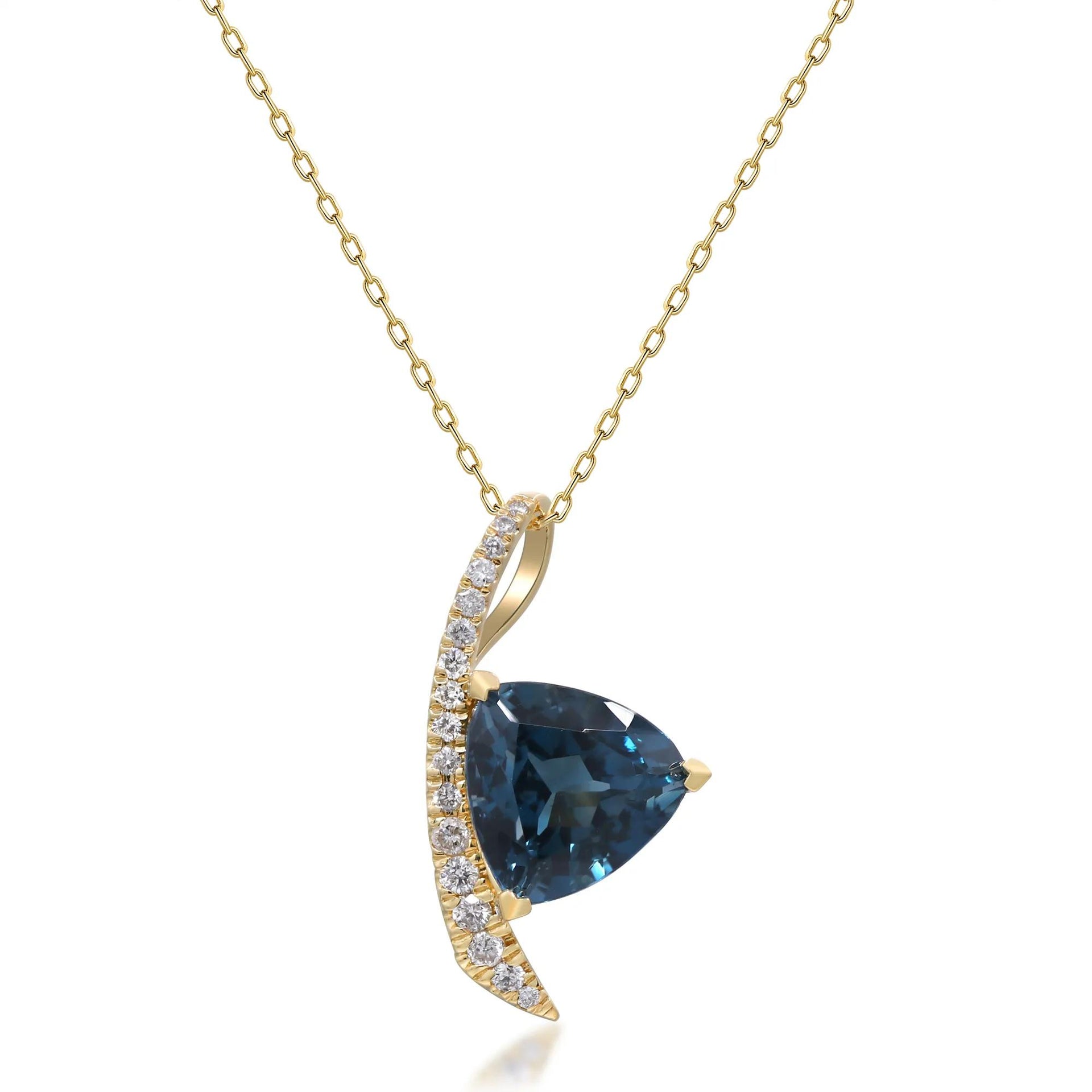 1/4 CT. Tw. London Blue Topaz and Diamond Pendant Necklace 10K Yellow Gold Size 18"