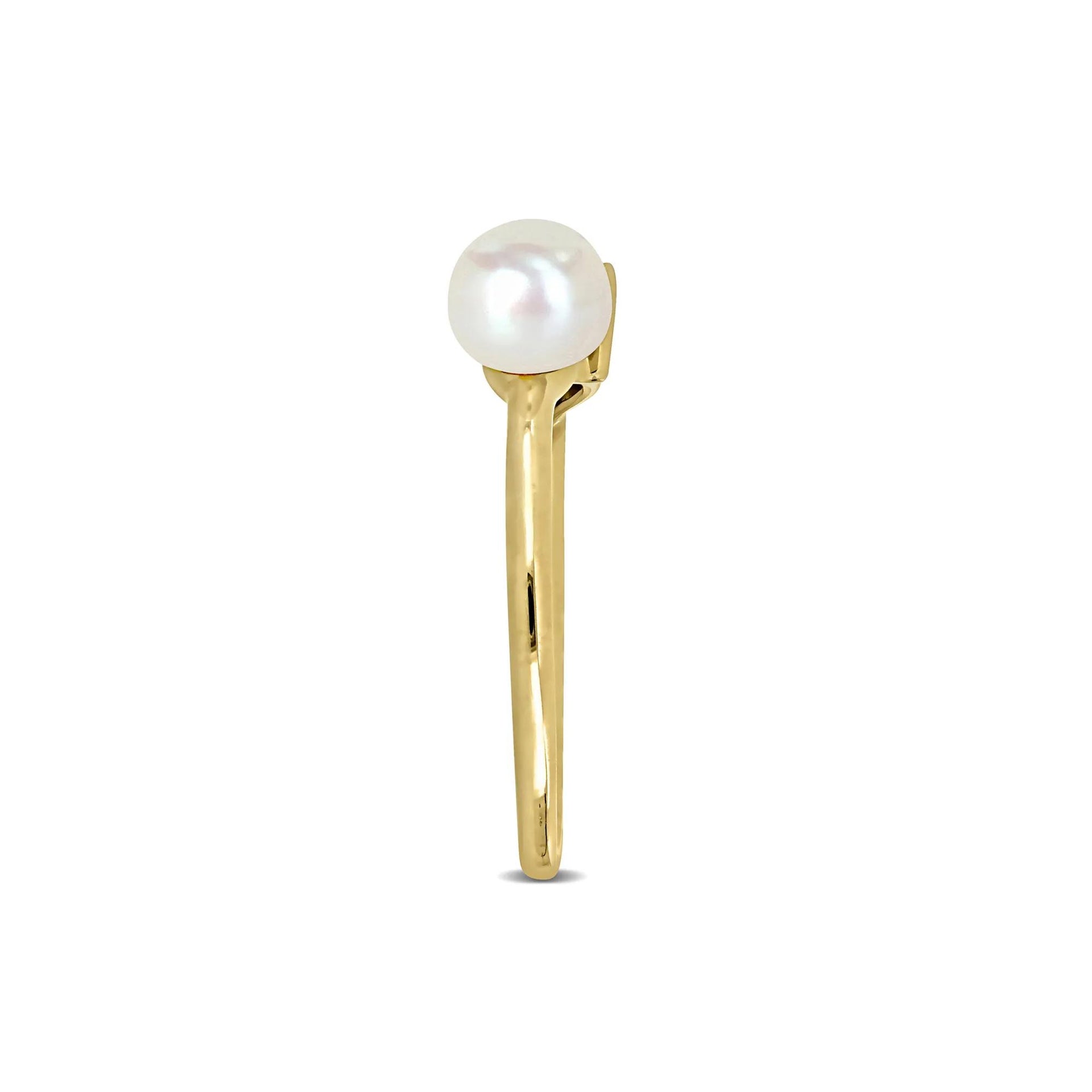 London Blue Topaz and Freshwater Pearl Bypass Ring 10K Yellow Gold Size 6 1.5mm