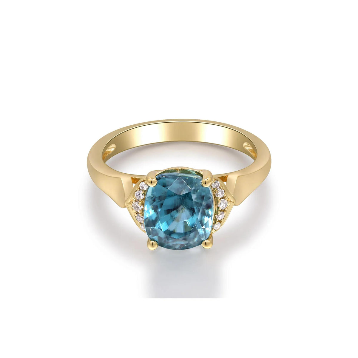London Blue Topaz & Round Diamond Accent Ring 10K Yellow Gold Size 8 2mm