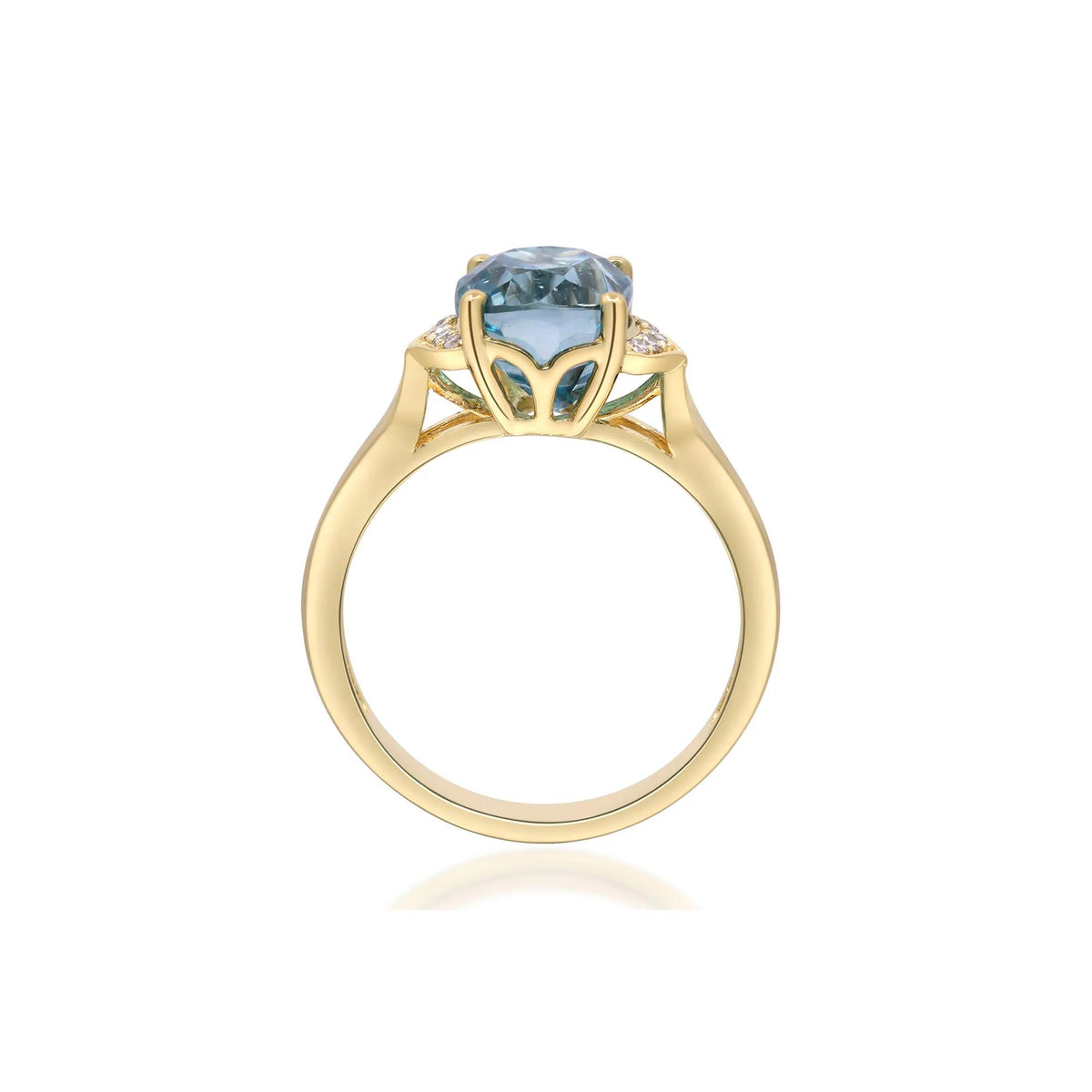 London Blue Topaz & Round Diamond Accent Ring 10K Yellow Gold Size 8 2mm