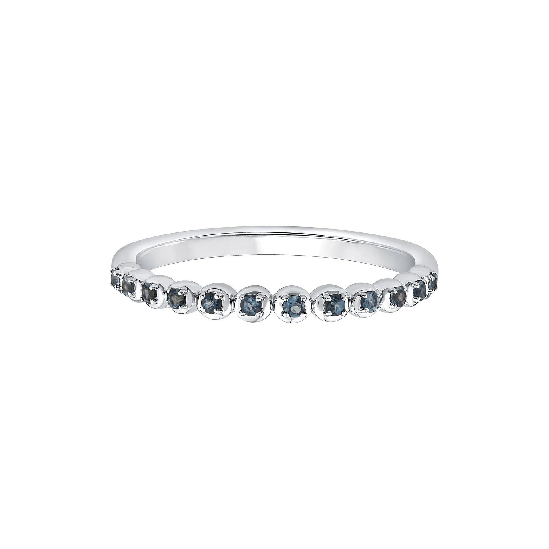 London Blue Topaz Round Band Ring 10K White Gold Size 8 2mm