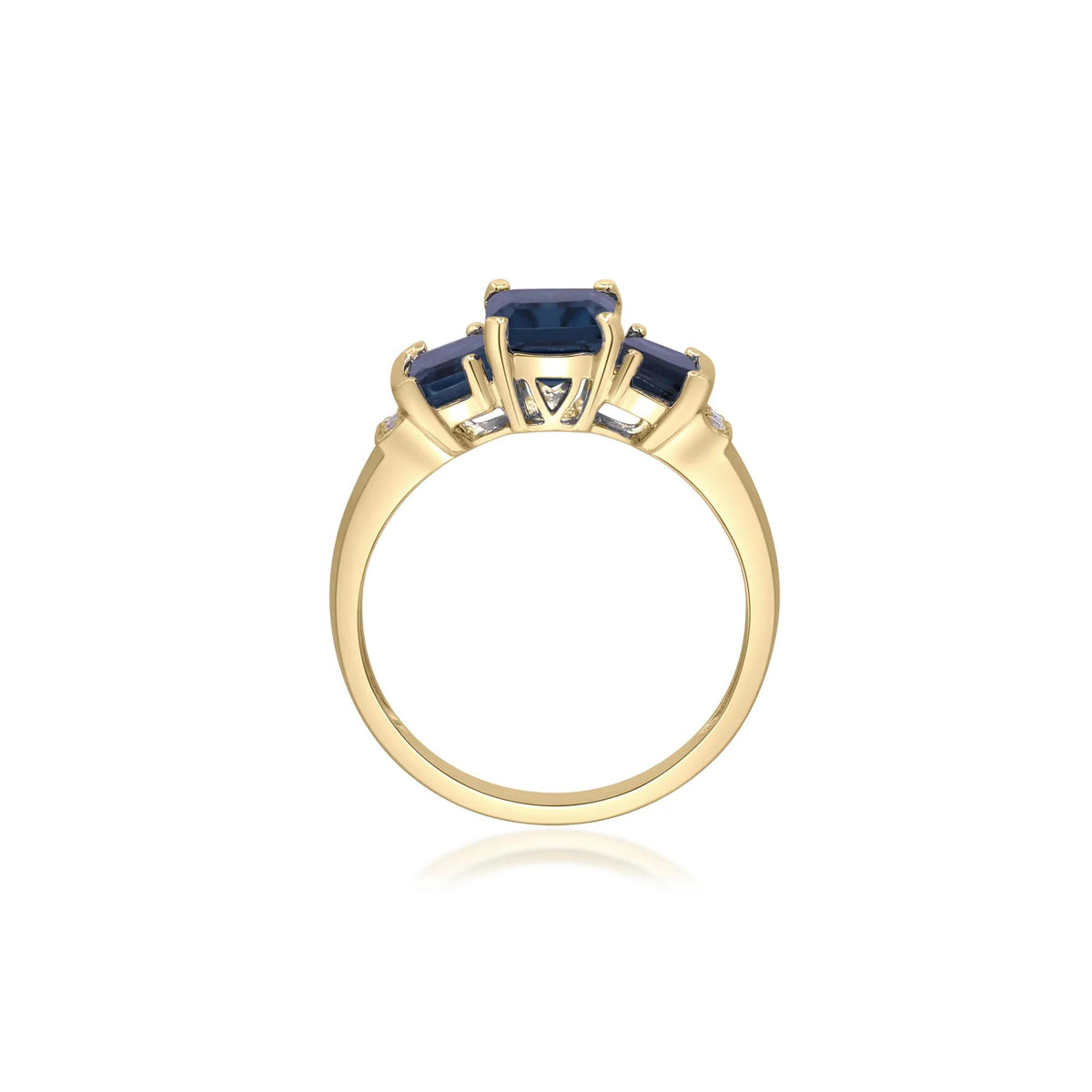 London Blue Topaz Three Stone Ring with Diamond Accent 10K Yellow Gold Size 7 2mm