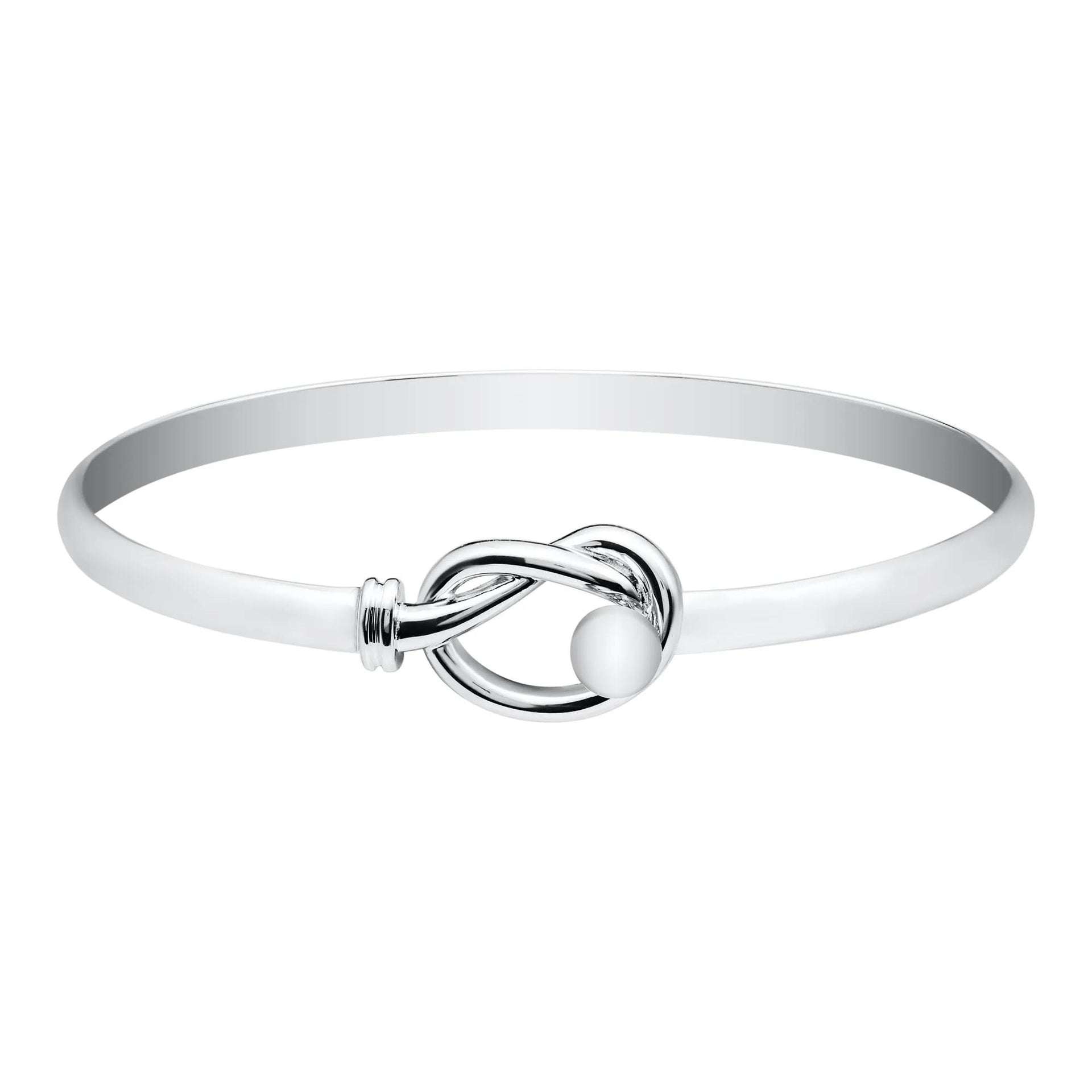 Love Knot Bead Bangle Bracelet .925 Sterling Silver 7" White Size 4.00mm