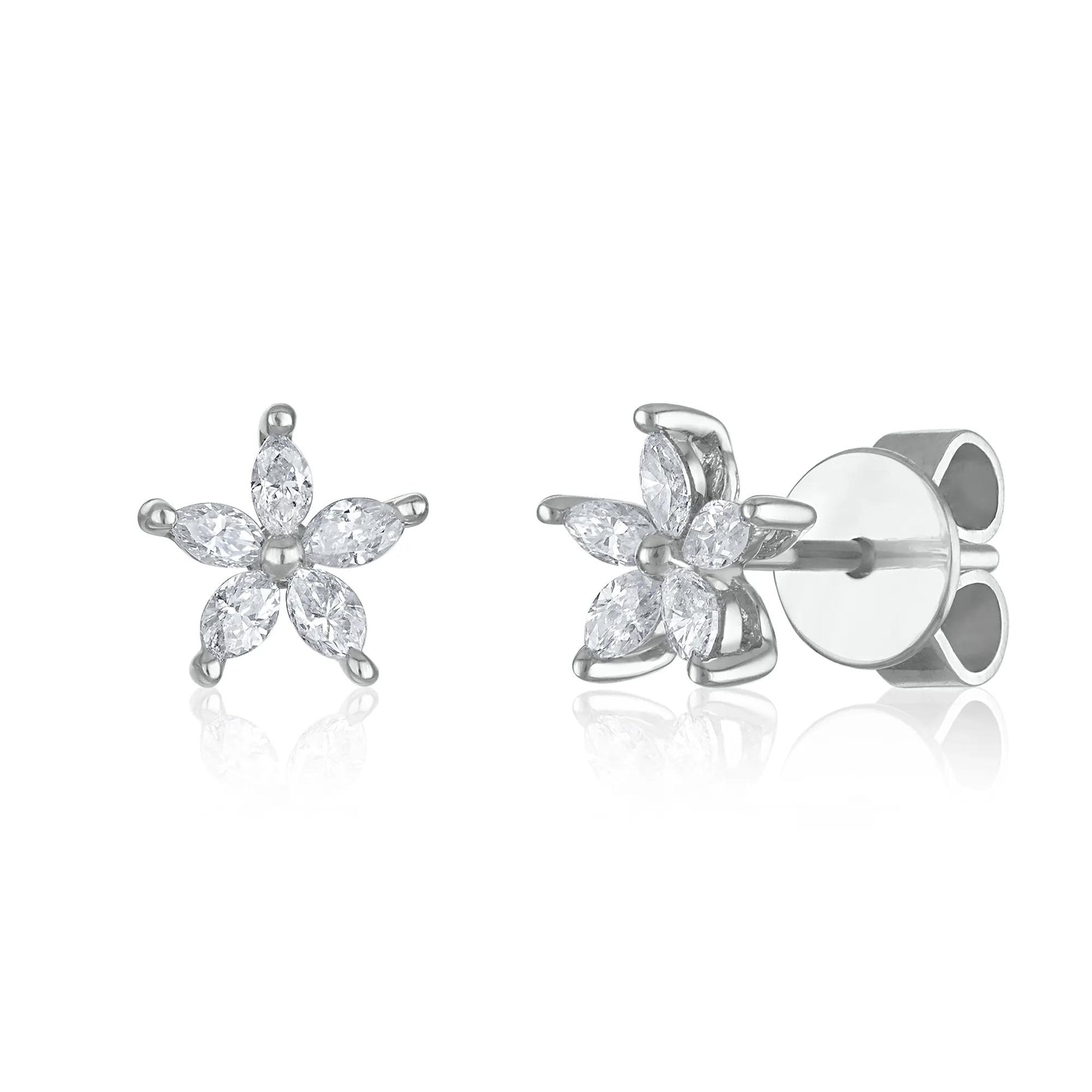 3/8 CT. Tw. Marquise-Cut Diamond Flower Stud Earrings 18K White Gold Size 7.00mm