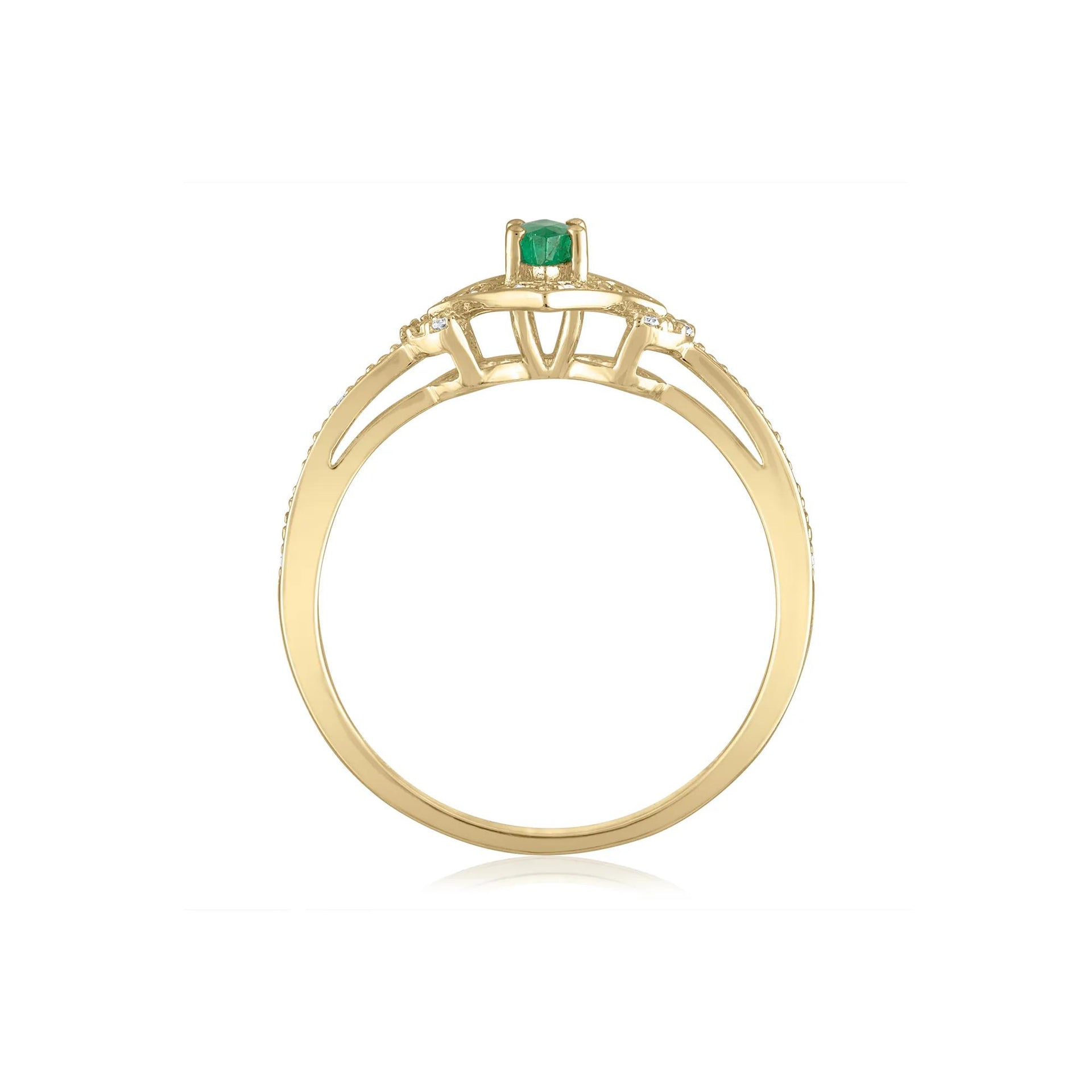 Marquise Emerald & Diamond Ring 14K Yellow Gold Size 7 1.5mm