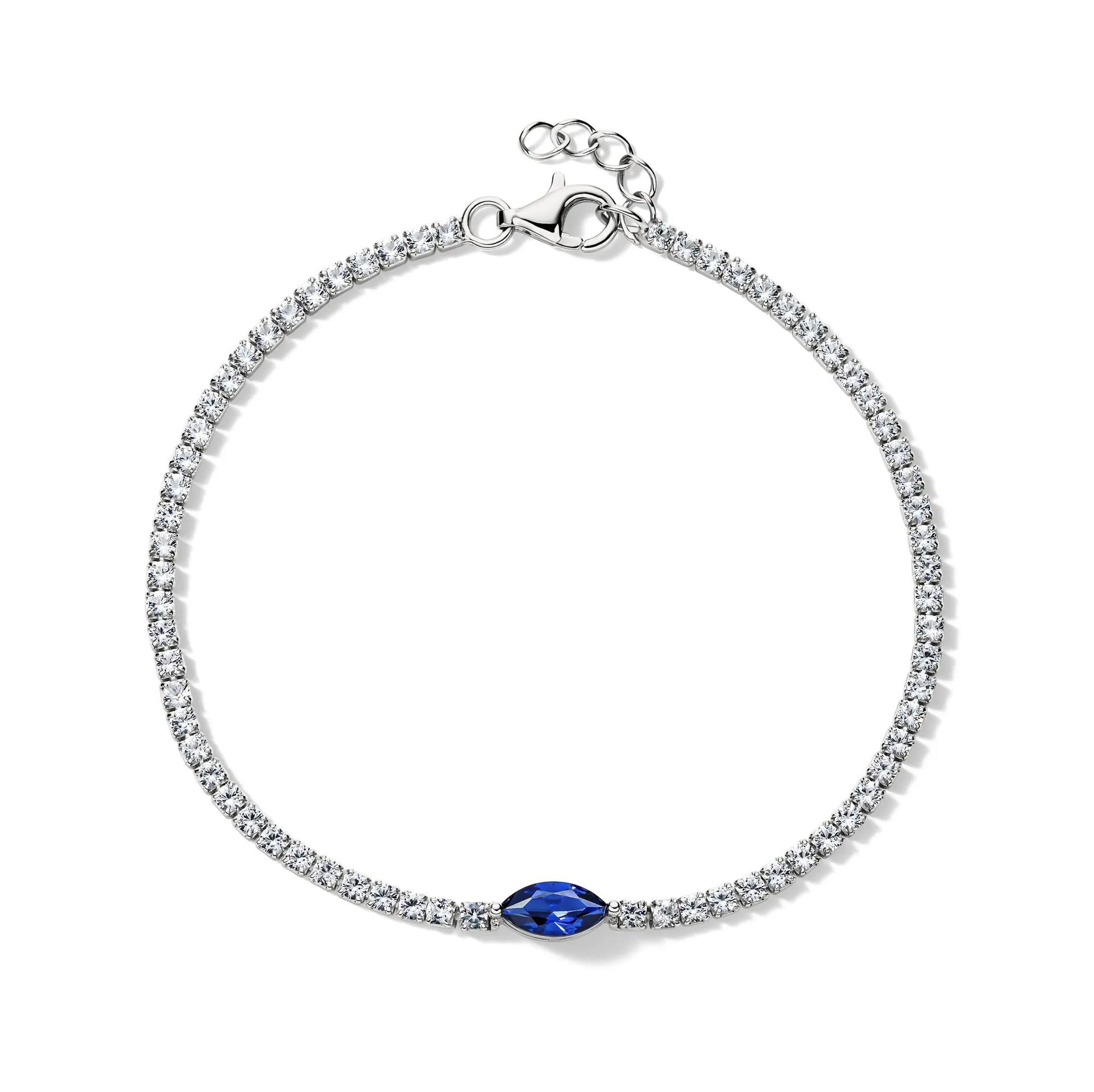 Marquise-Shaped Lab Created Blue & White Sapphire Bracelet .925 Sterling Silver Size 7.5"