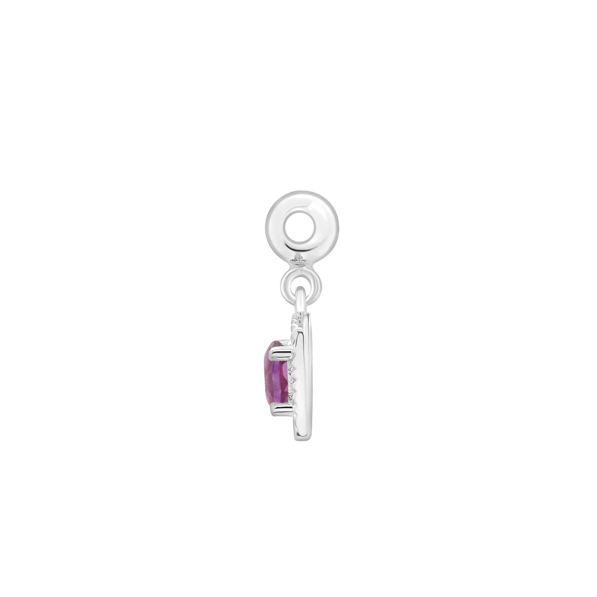 Amethyst Medallion Birthstone Bead Charm .925 Sterling Silver White Size 13.00mm