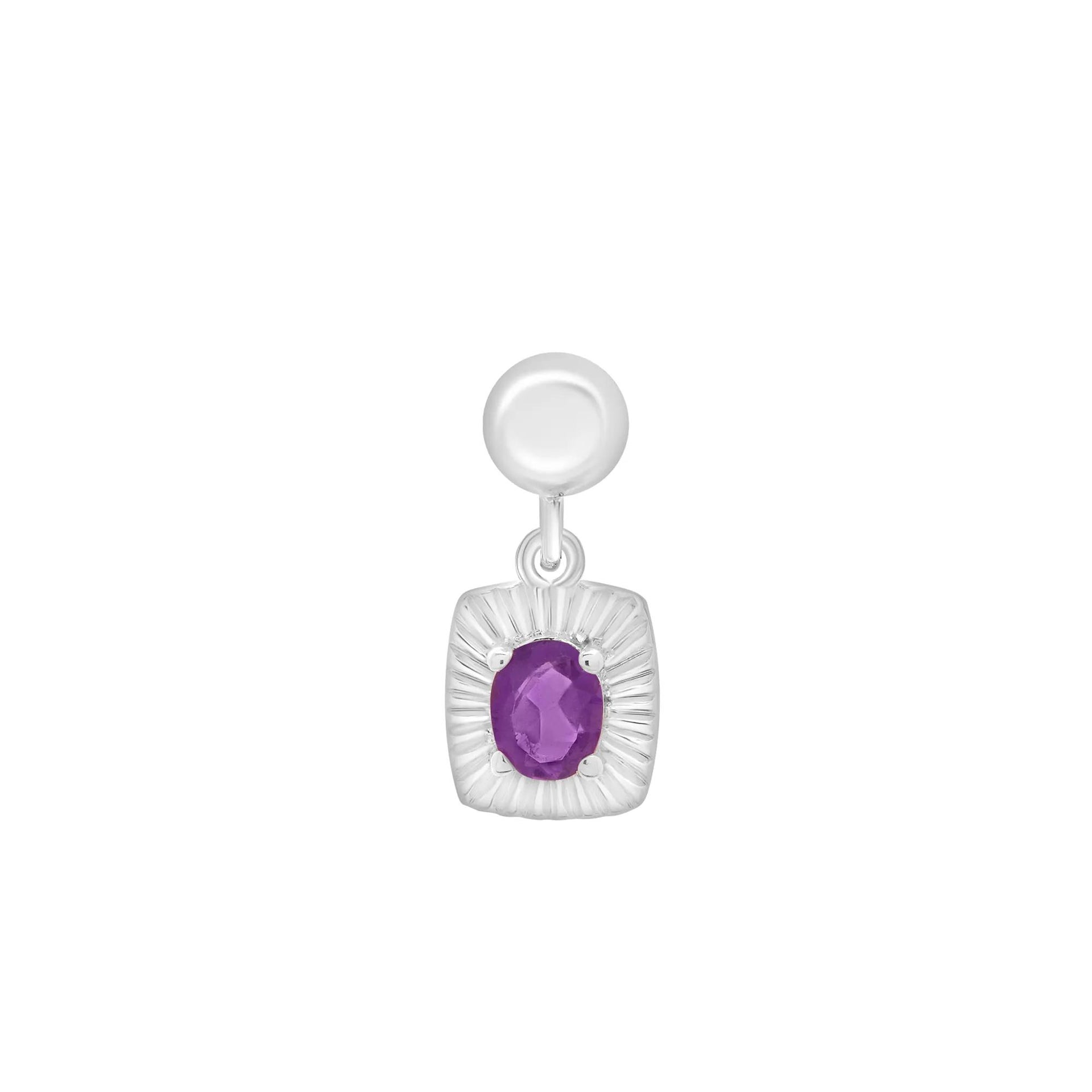 Amethyst Medallion Birthstone Bead Charm .925 Sterling Silver White Size 13.00mm