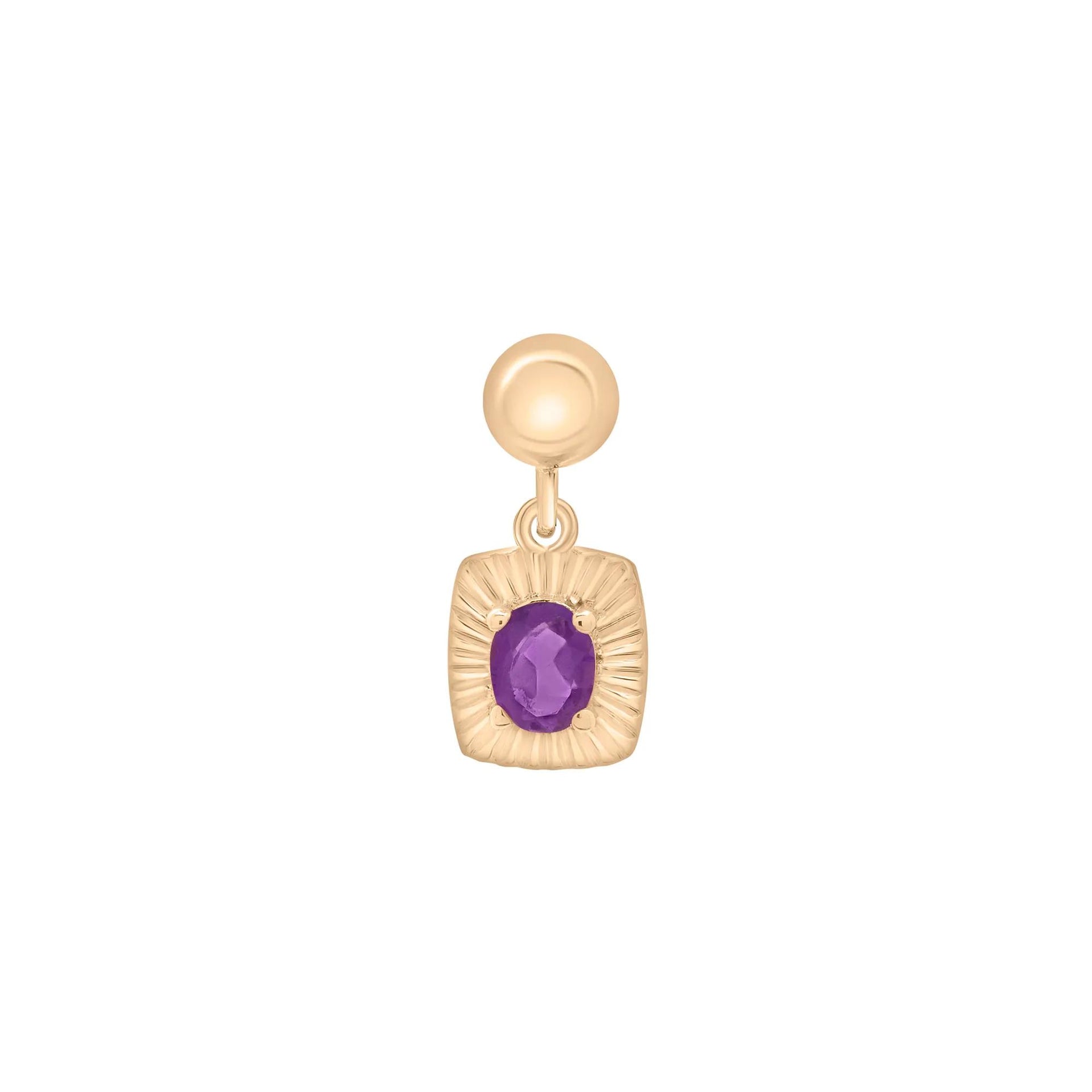 Amethyst Medallion Birthstone Bead Charm Vermeil Yellow Size 13.00mm