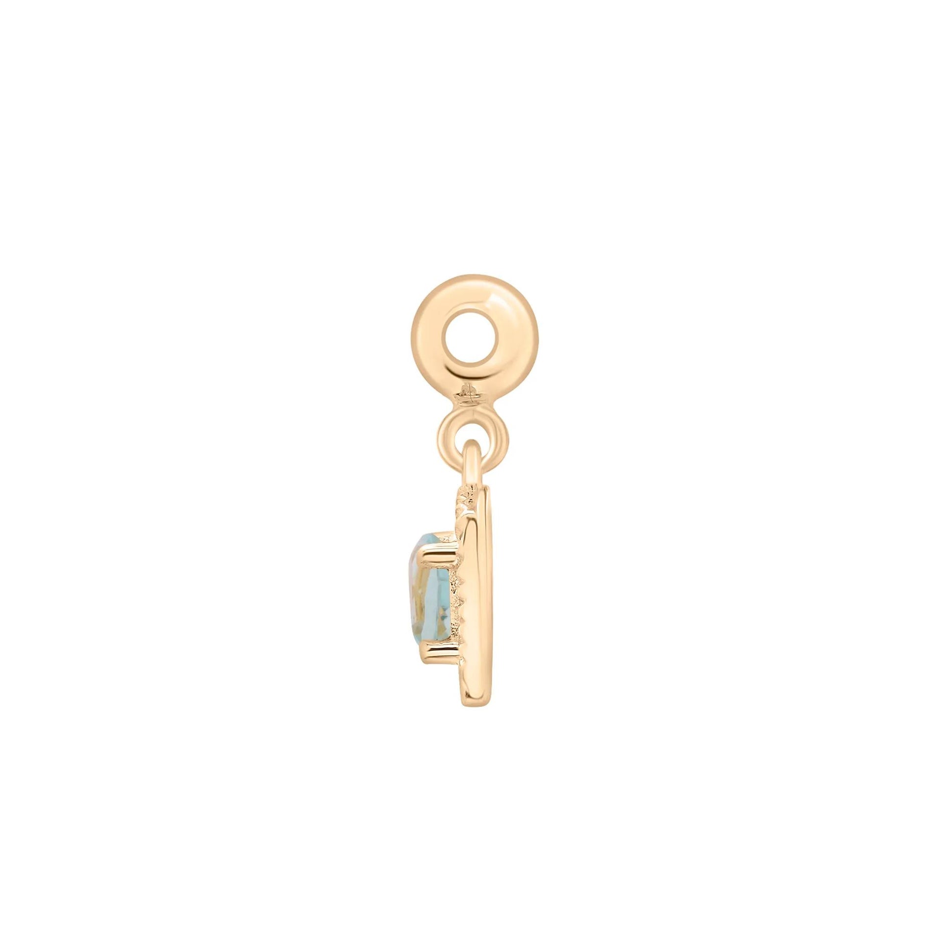 Lab-Created Aquamarine Medallion Birthstone Bead Charm Vermeil Yellow Size 13.00mm