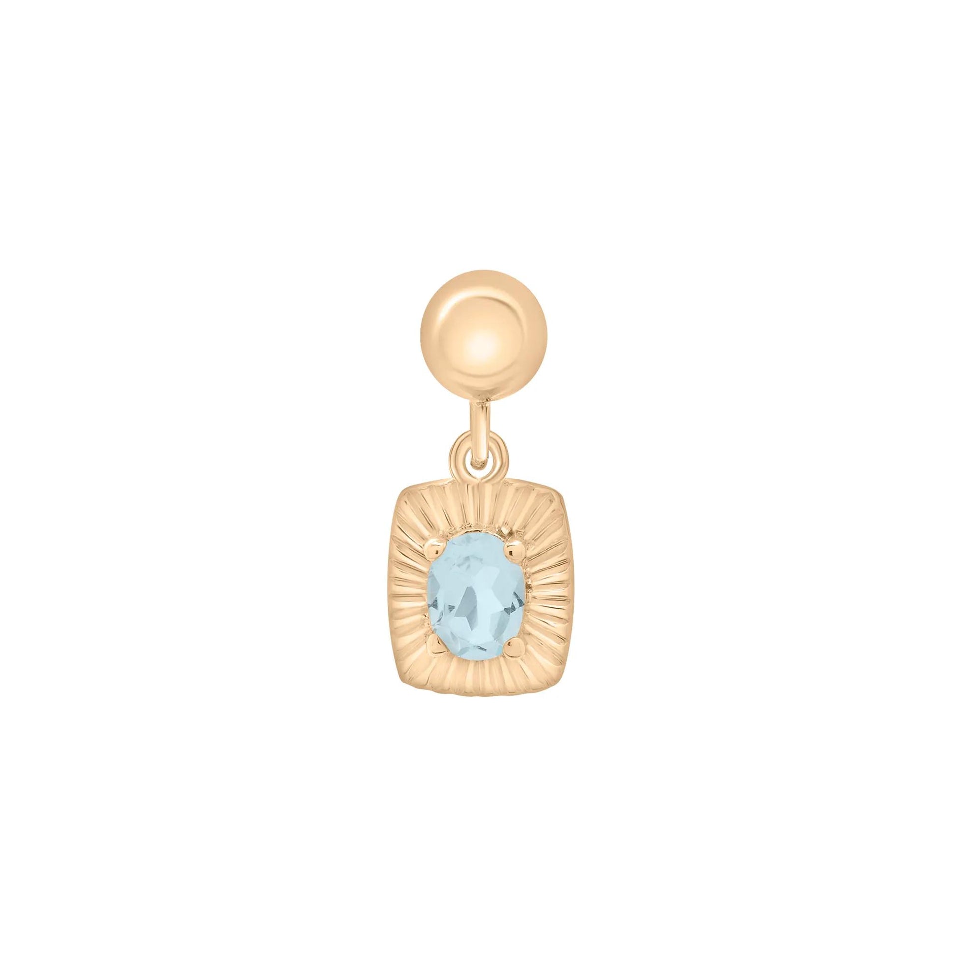 Lab-Created Aquamarine Medallion Birthstone Bead Charm Vermeil Yellow Size 13.00mm