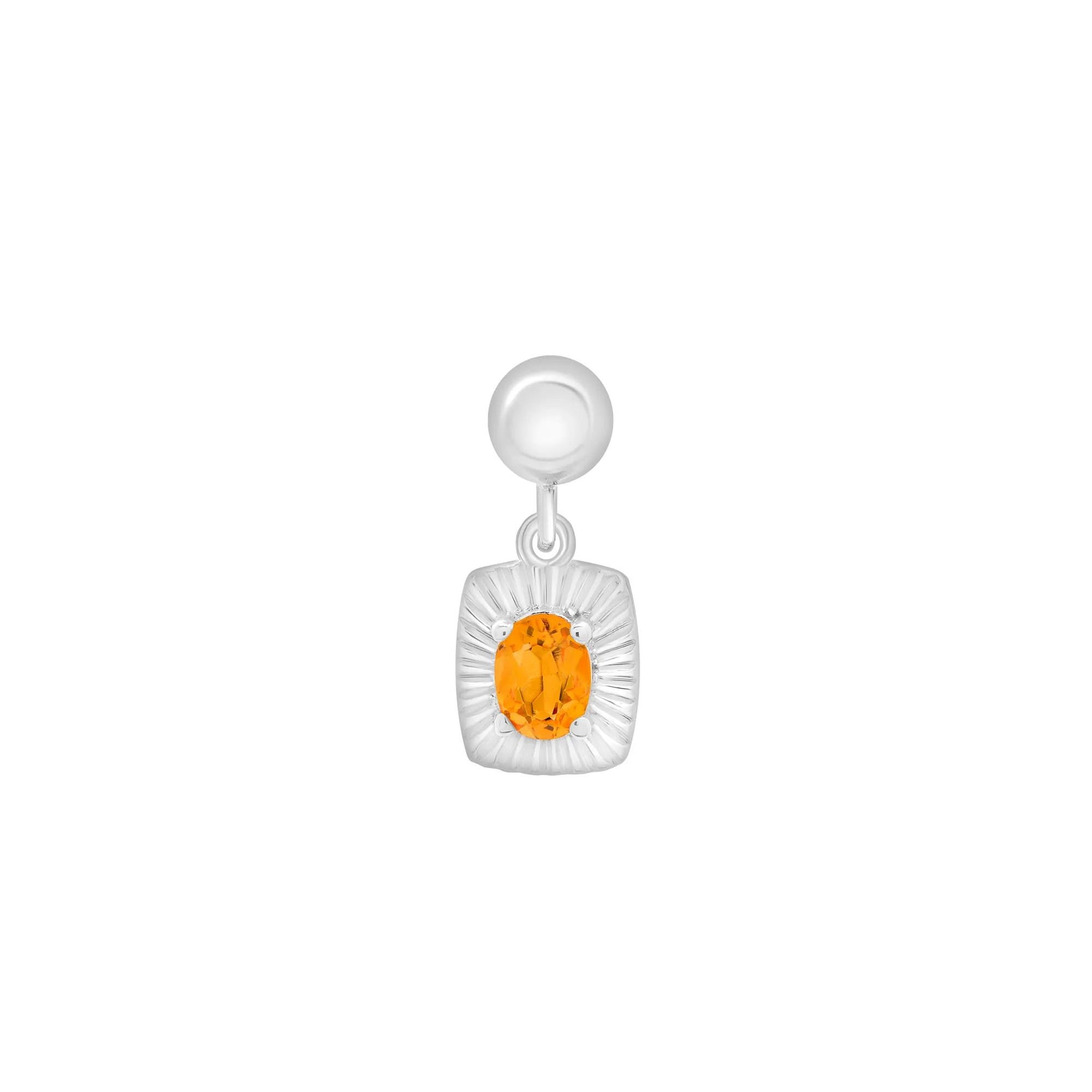 Citrine Medallion Birthstone Bead Charm .925 Sterling Silver White Size 13.00mm